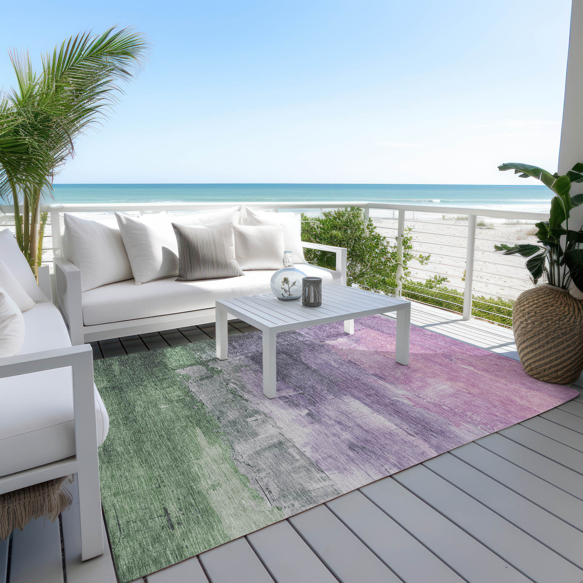10' X 14' Lavender And Lilac Abstract Washable Indoor Outdoor Area Rug - Sports & Outdoor