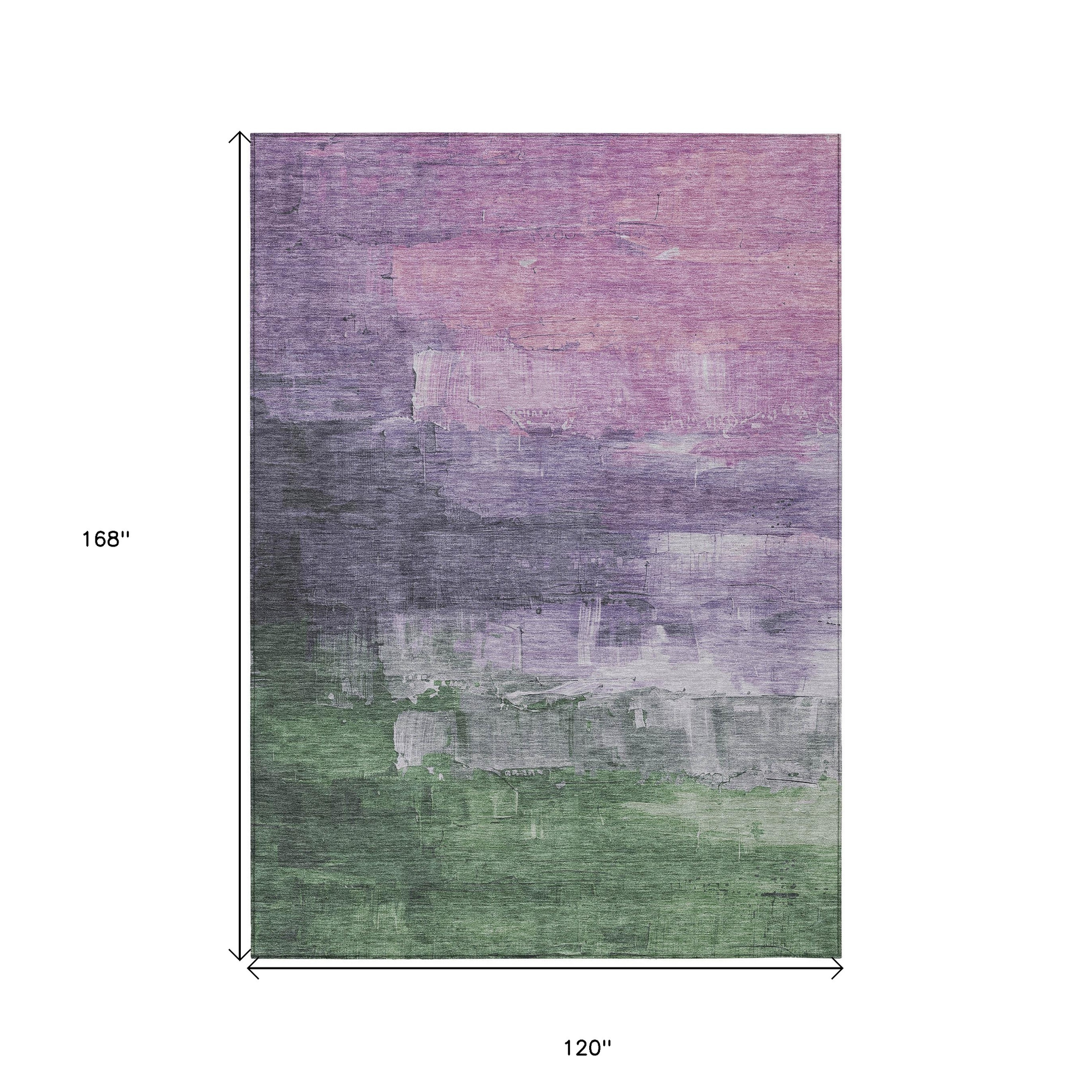 10' X 14' Lavender And Lilac Abstract Washable Indoor Outdoor Area Rug - Sports & Outdoor