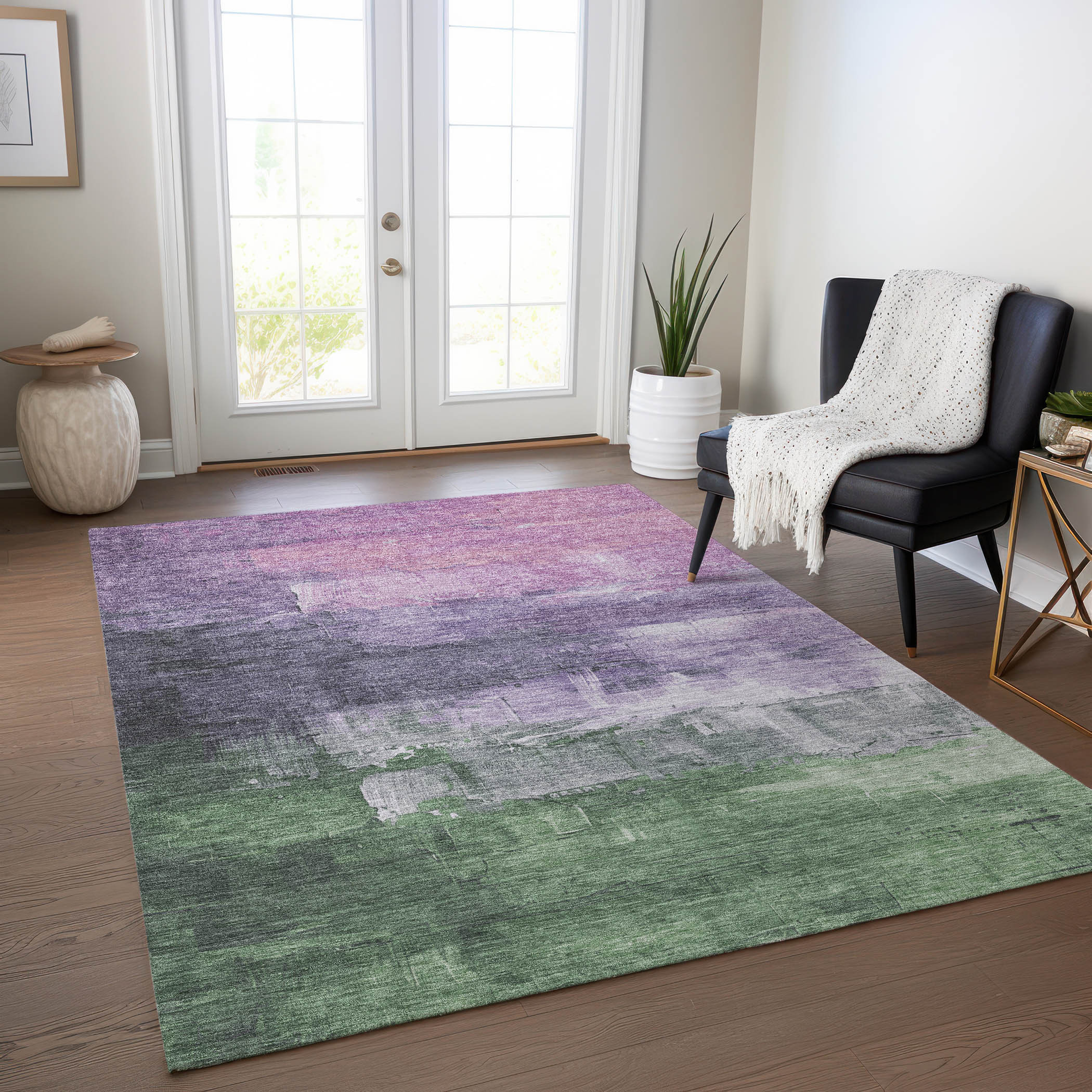 10' X 14' Lavender And Lilac Abstract Washable Indoor Outdoor Area Rug - Sports & Outdoor