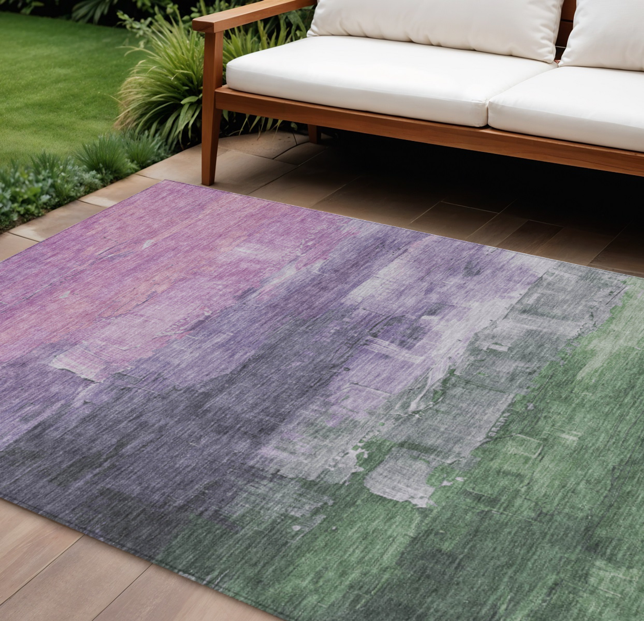 10' X 14' Lavender And Lilac Abstract Washable Indoor Outdoor Area Rug - Sports & Outdoor