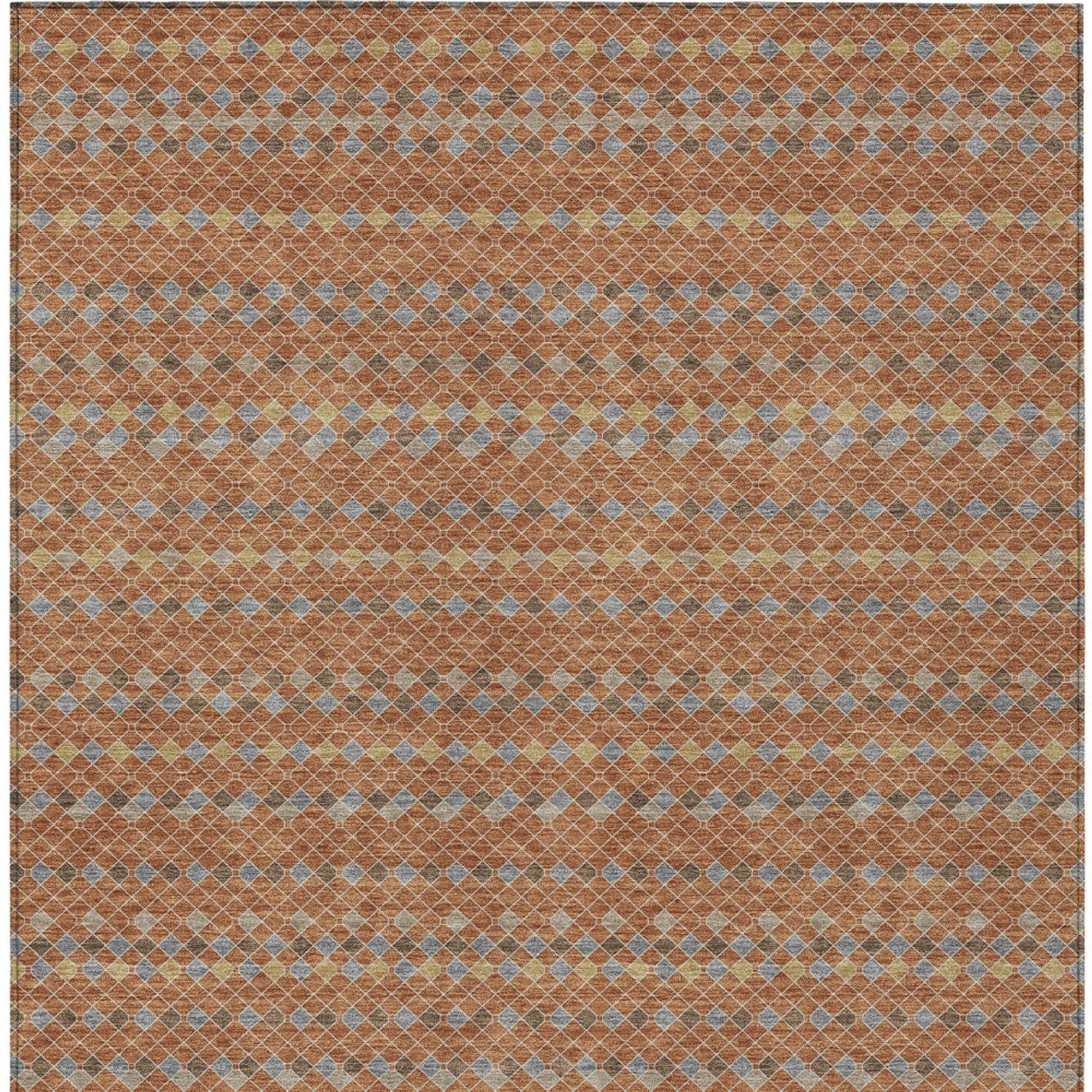 10' X 14' Orange And Taupe Striped Washable Indoor Outdoor Area Rug - Sports & Outdoor