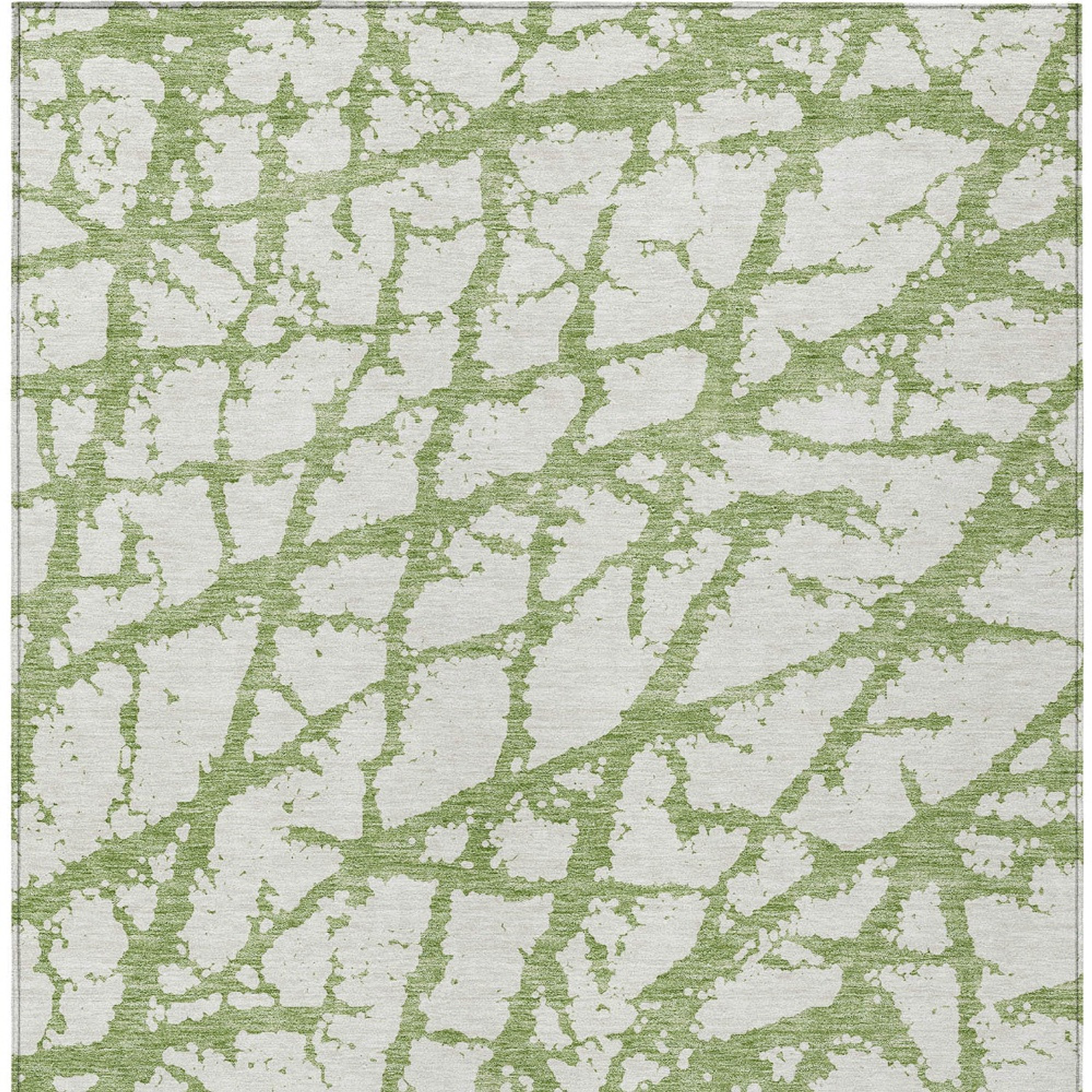 10' X 14' Green And Ivory Abstract Washable Indoor Outdoor Area Rug - Sports & Outdoor