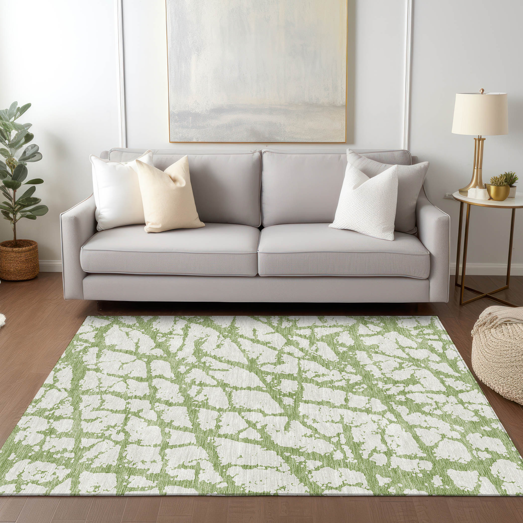 10' X 14' Green And Ivory Abstract Washable Indoor Outdoor Area Rug - Sports & Outdoor