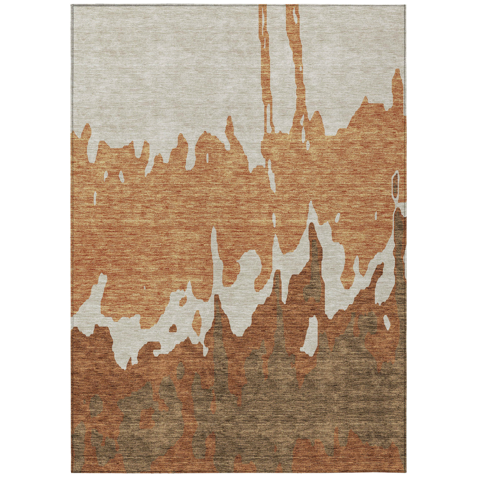 10' X 14' Orange And Brown Abstract Washable Indoor Outdoor Area Rug - Sports & Outdoor