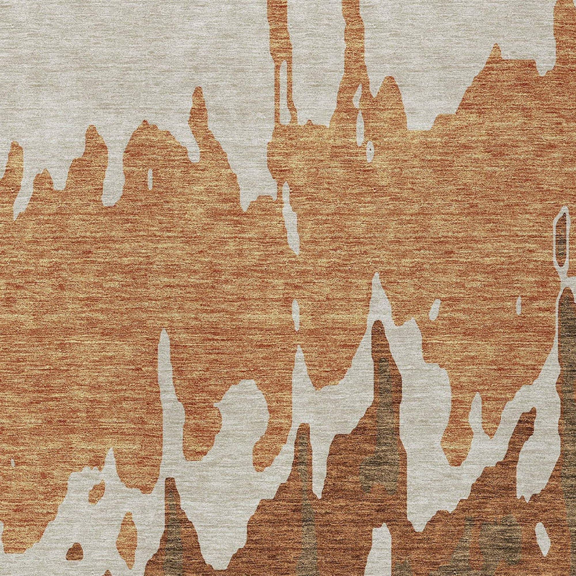 10' X 14' Orange And Brown Abstract Washable Indoor Outdoor Area Rug - Sports & Outdoor