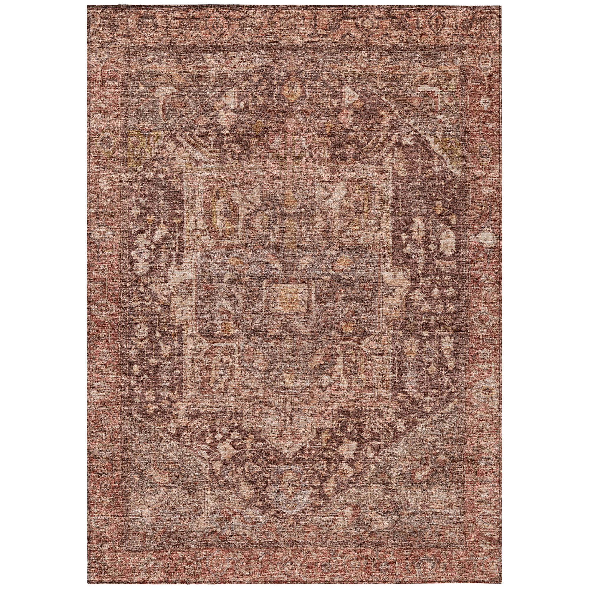 10' X 14' Burgundy Medallion Washable Indoor Outdoor Area Rug - Sports & Outdoor