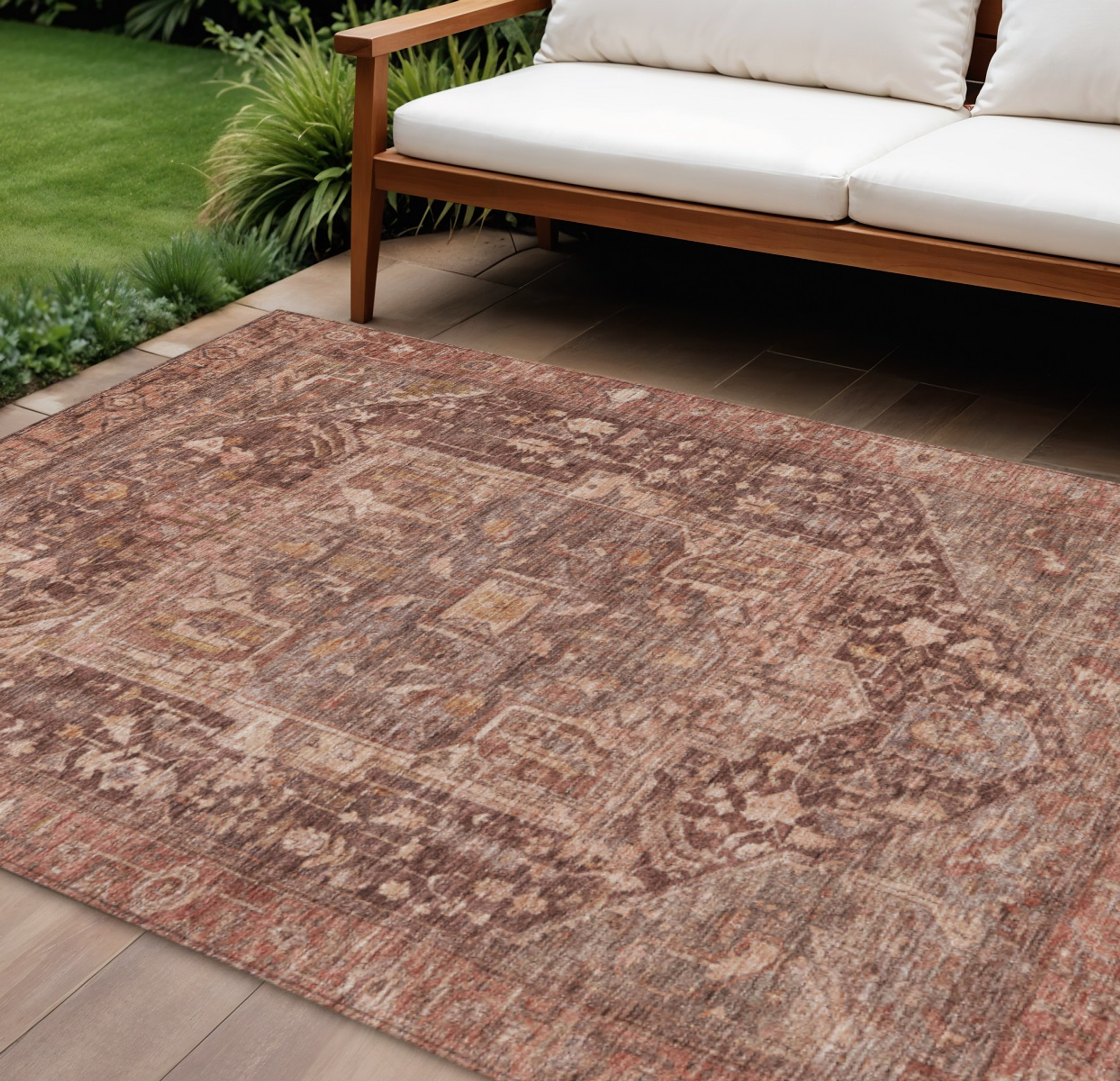 10' X 14' Burgundy Medallion Washable Indoor Outdoor Area Rug - Sports & Outdoor