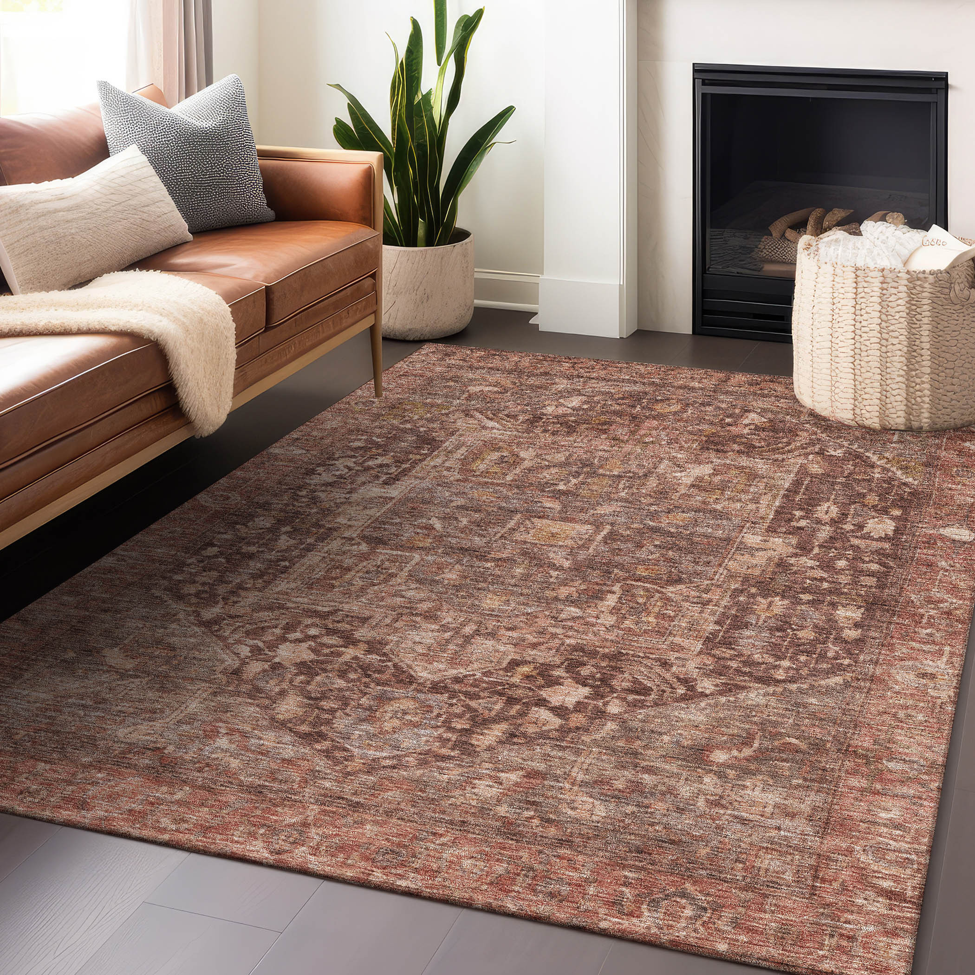 10' X 14' Burgundy Medallion Washable Indoor Outdoor Area Rug - Sports & Outdoor