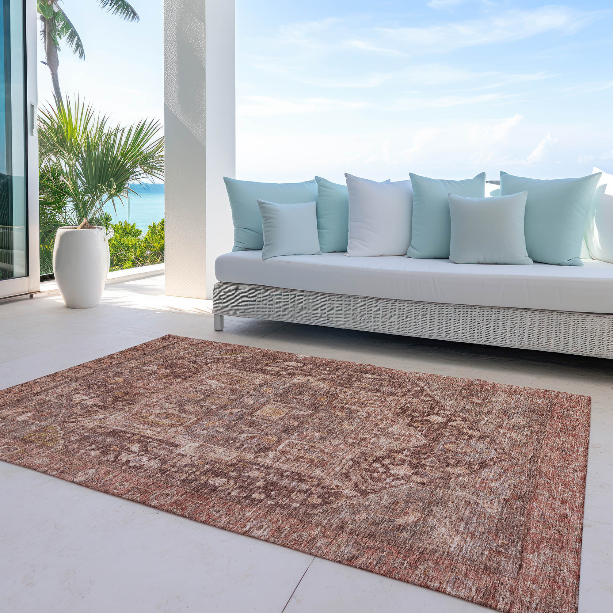 10' X 14' Burgundy Medallion Washable Indoor Outdoor Area Rug - Sports & Outdoor