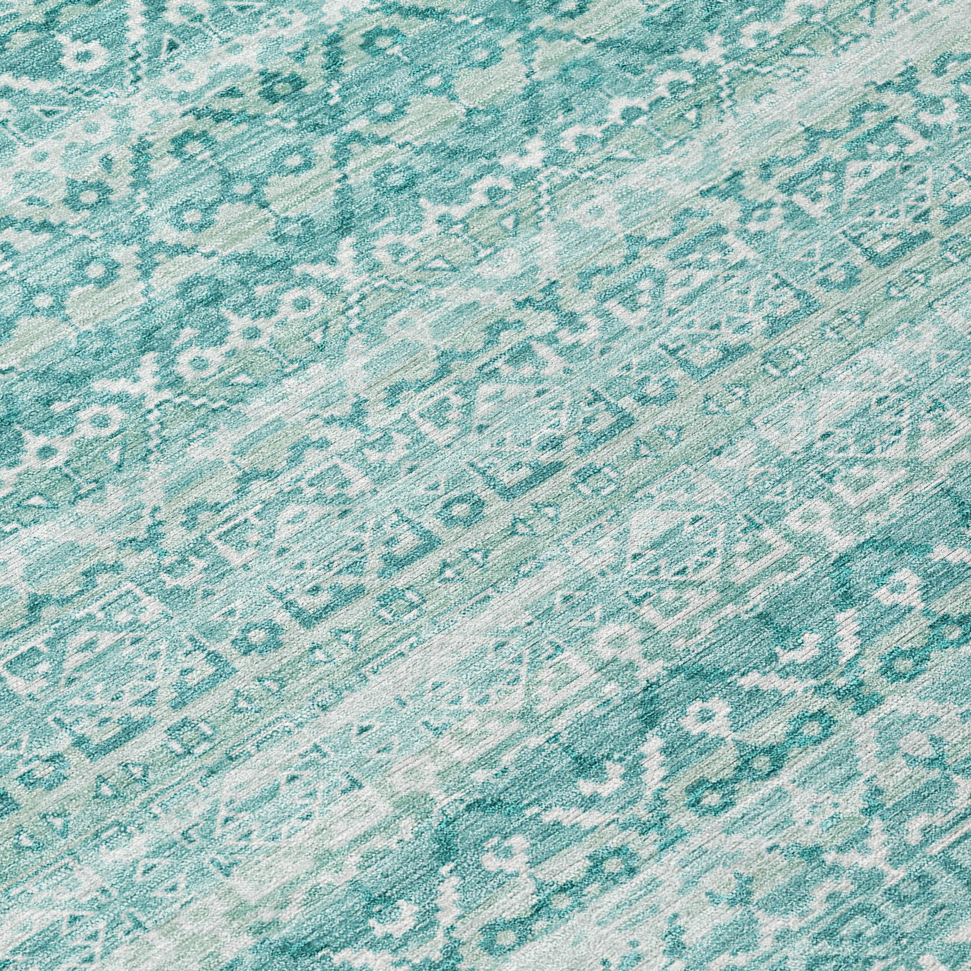 10' X 14' Aqua And Ivory Striped Washable Indoor Outdoor Area Rug - Sports & Outdoor
