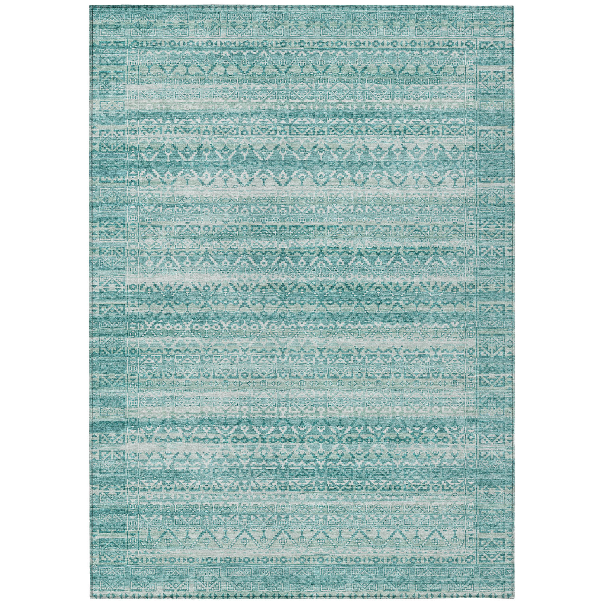 10' X 14' Aqua And Ivory Striped Washable Indoor Outdoor Area Rug - Sports & Outdoor