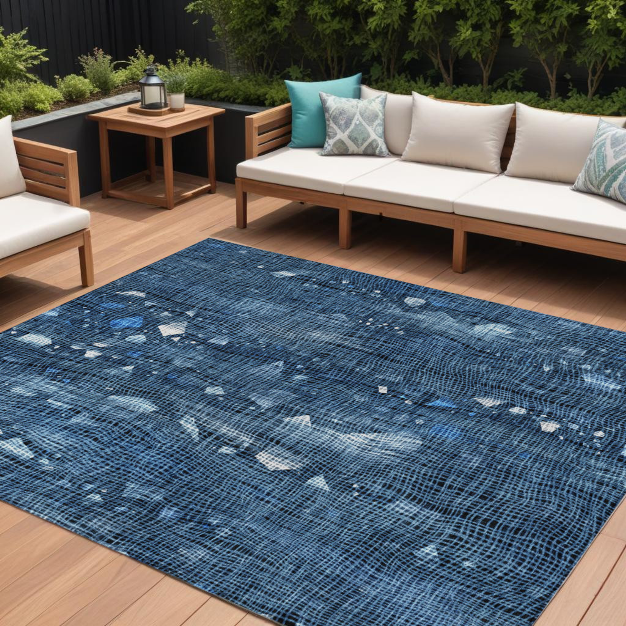 10' X 14' Blue And Ivory Abstract Washable Indoor Outdoor Area Rug - Sports & Outdoor