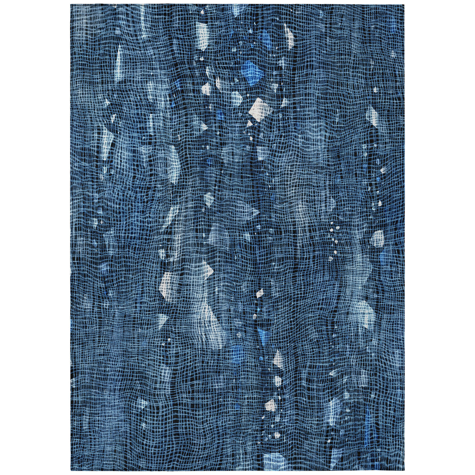 10' X 14' Blue And Ivory Abstract Washable Indoor Outdoor Area Rug - Sports & Outdoor