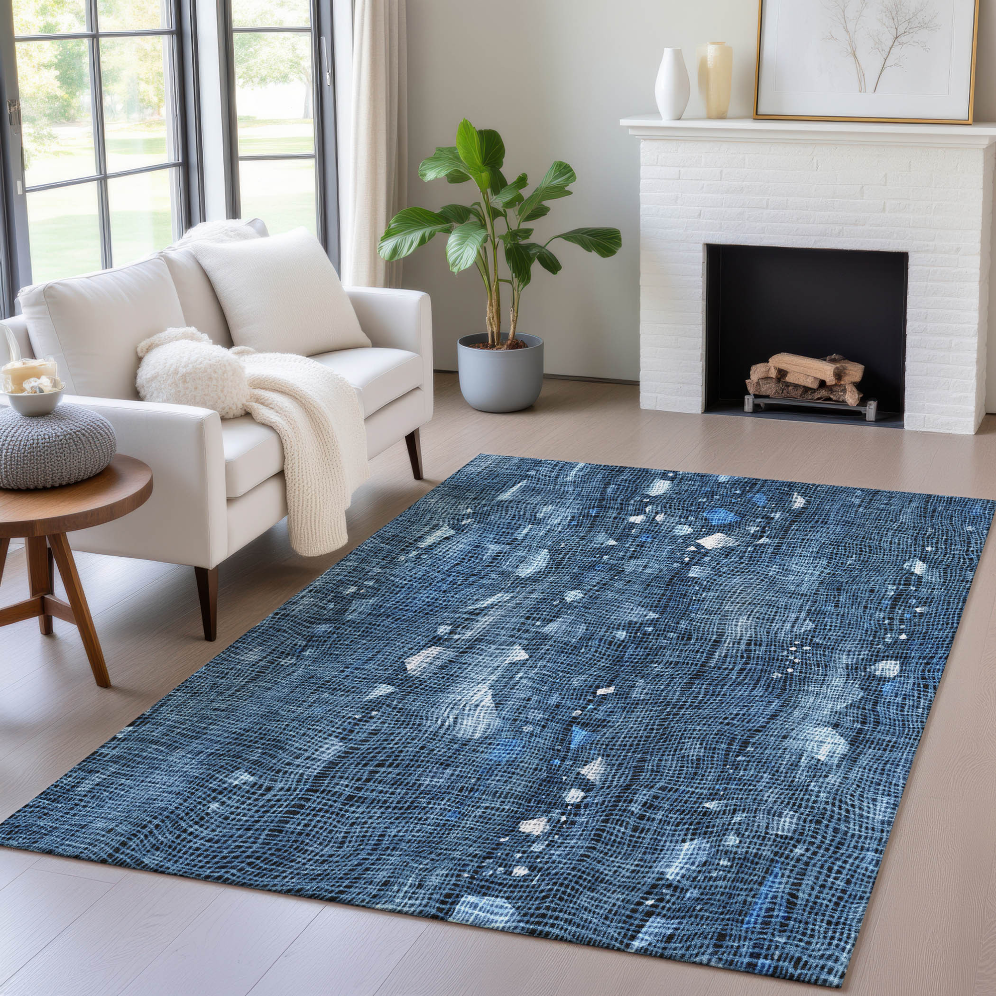 10' X 14' Blue And Ivory Abstract Washable Indoor Outdoor Area Rug - Sports & Outdoor