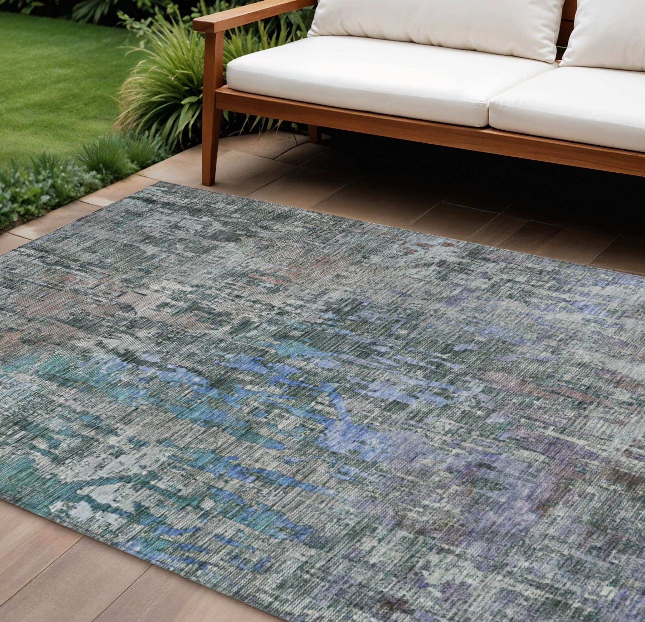 10' X 14' Fern Green Abstract Washable Indoor Outdoor Area Rug - Sports & Outdoor