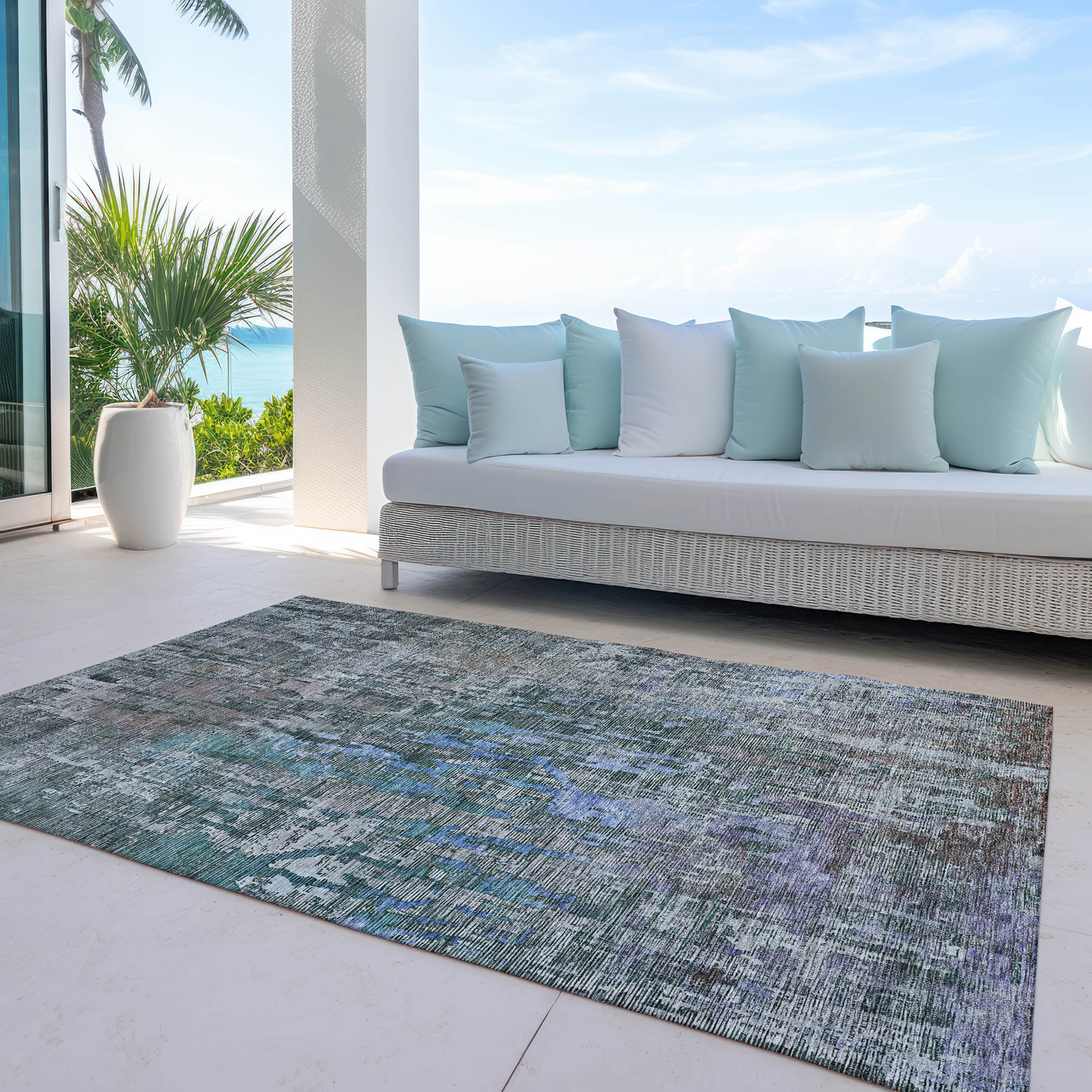 10' X 14' Fern Green Abstract Washable Indoor Outdoor Area Rug - Sports & Outdoor