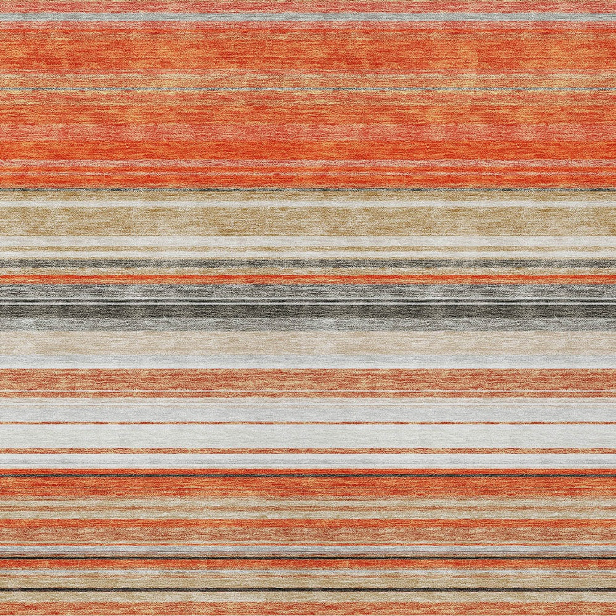 10' X 14' Coral Ivory And Gray Striped Washable Indoor Outdoor Area Rug - Sports & Outdoor