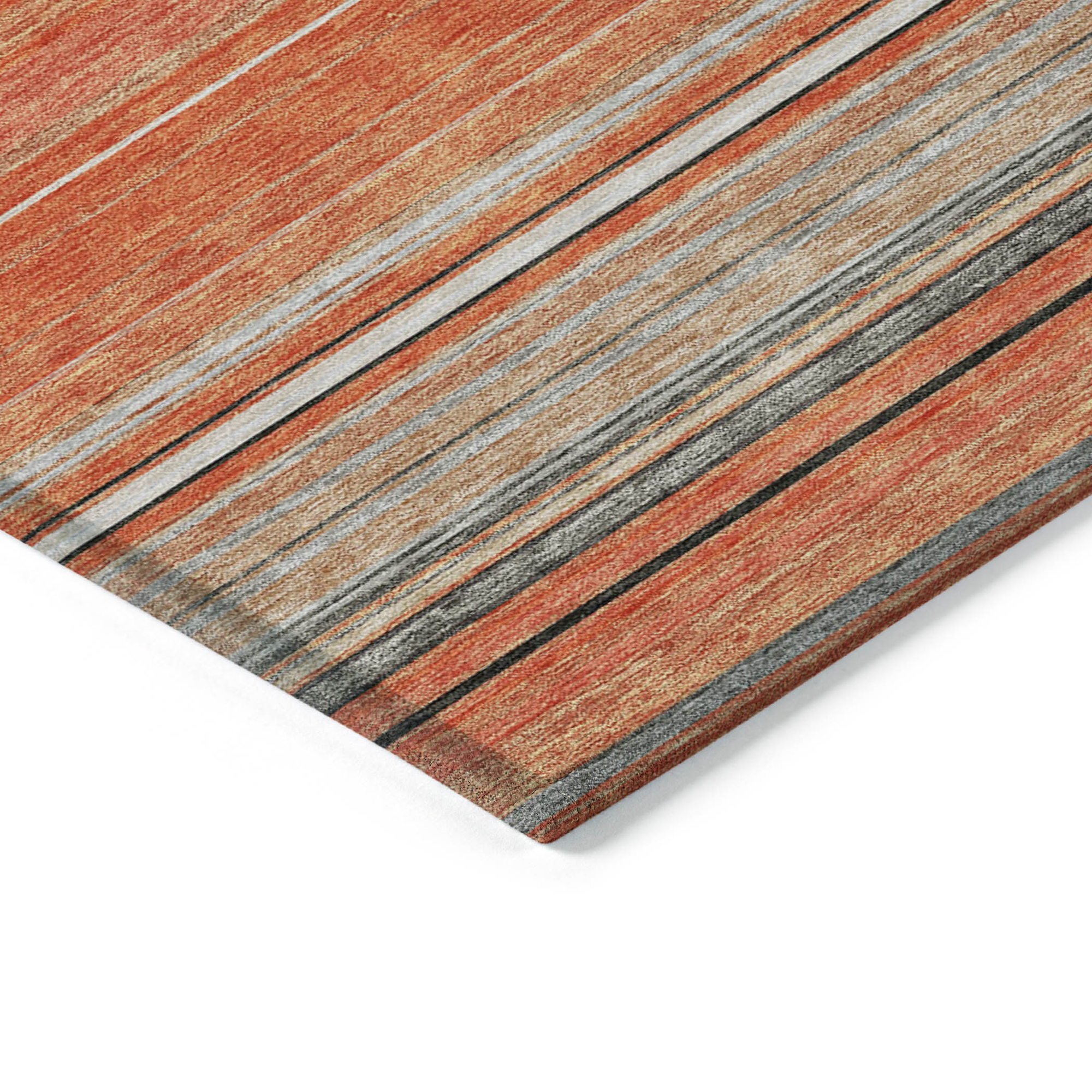 10' X 14' Coral Ivory And Gray Striped Washable Indoor Outdoor Area Rug - Sports & Outdoor