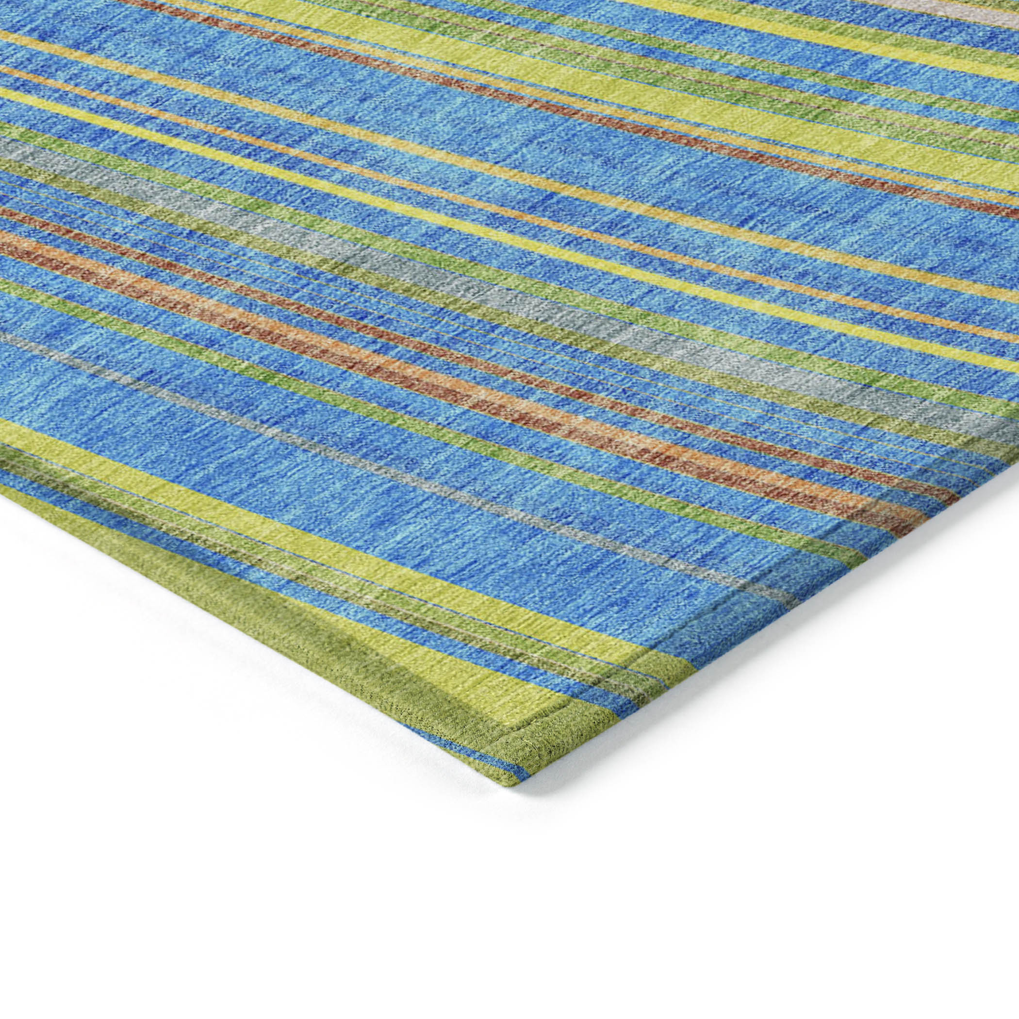 10' X 14' Denim Blue Sky Blue And Gold Striped Washable Indoor Outdoor Area Rug - Sports & Outdoor