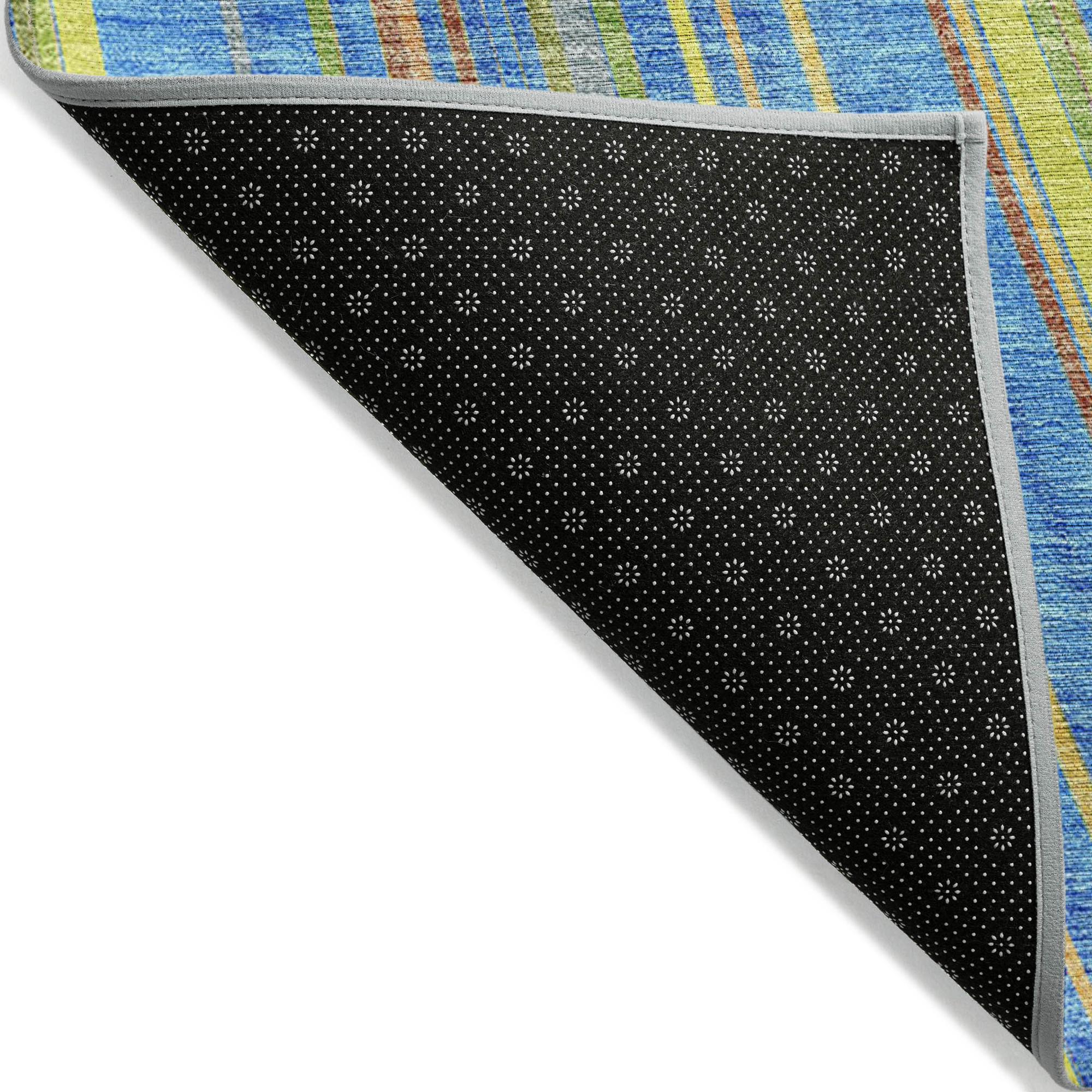 10' X 14' Denim Blue Sky Blue And Gold Striped Washable Indoor Outdoor Area Rug - Sports & Outdoor