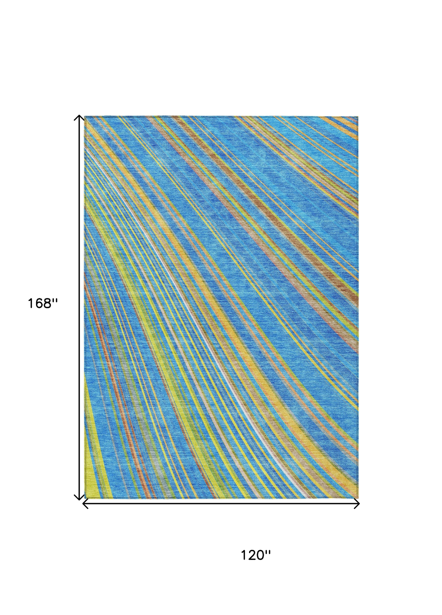 10' X 14' Denim Blue Sky Blue And Gold Striped Washable Indoor Outdoor Area Rug - Sports & Outdoor