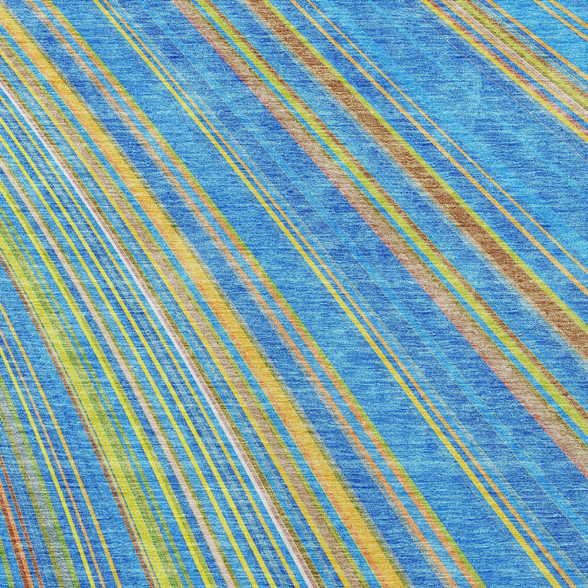 10' X 14' Denim Blue Sky Blue And Gold Striped Washable Indoor Outdoor Area Rug - Sports & Outdoor