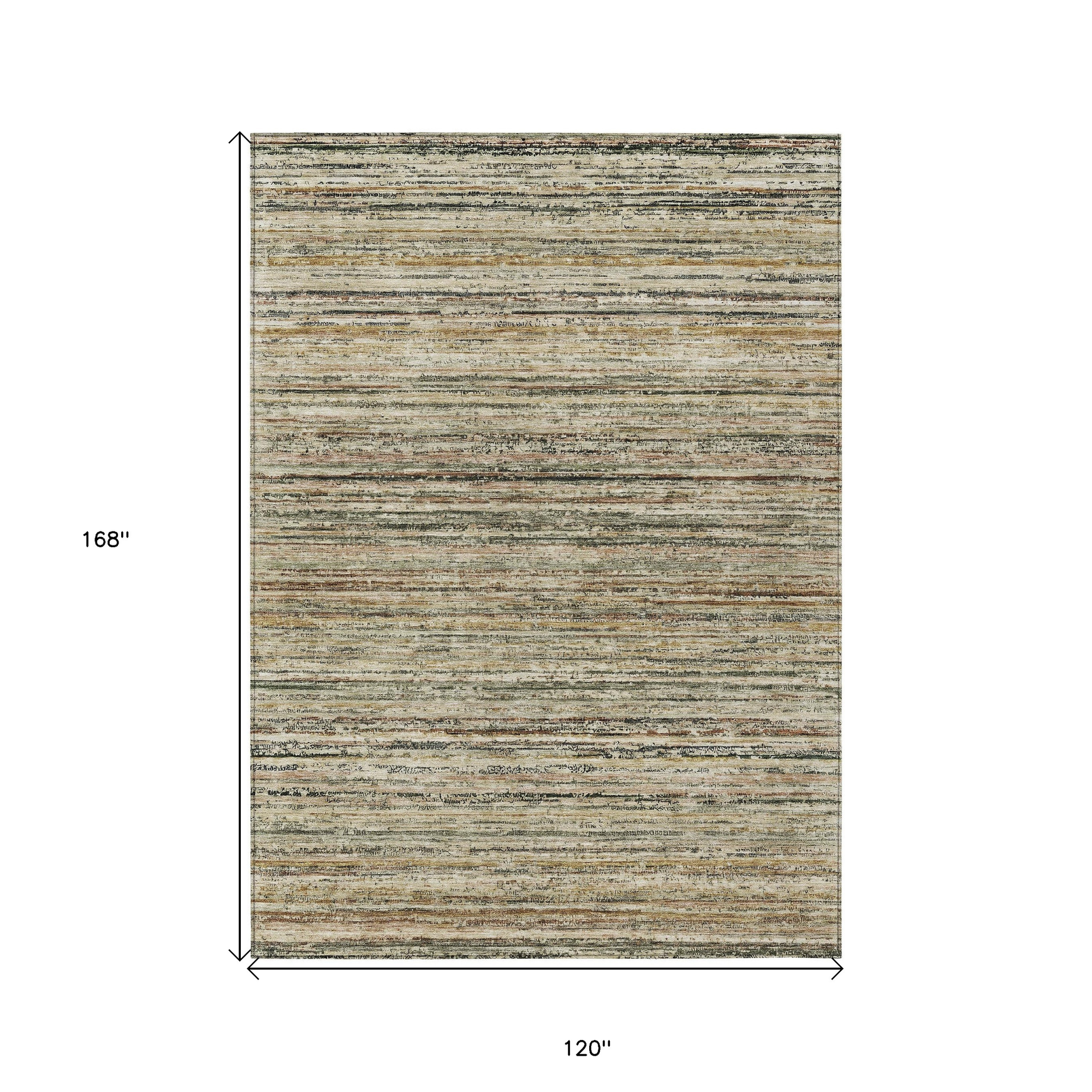 10' X 14' Beige Striped Washable Indoor Outdoor Area Rug - Sports & Outdoor