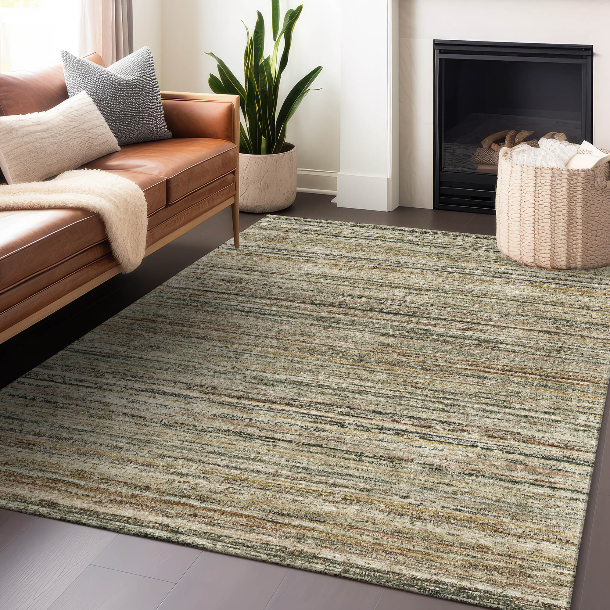 10' X 14' Beige Striped Washable Indoor Outdoor Area Rug - Sports & Outdoor