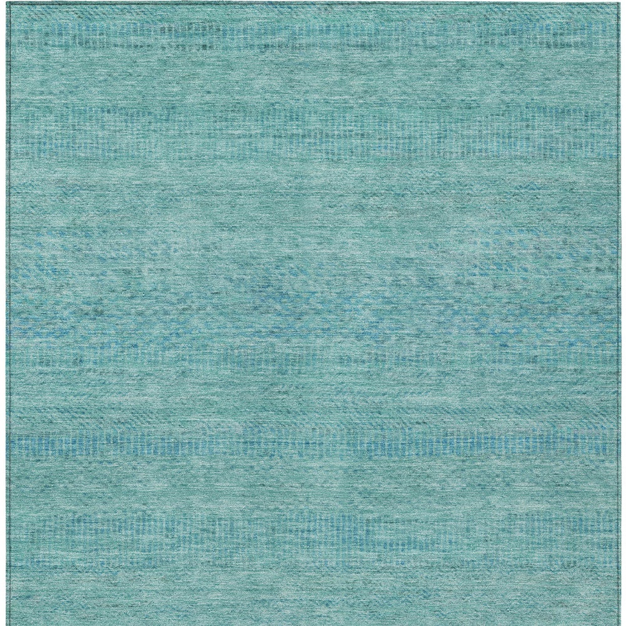 10' X 14' Aqua And Teal Blue Striped Washable Indoor Outdoor Area Rug - Sports & Outdoor