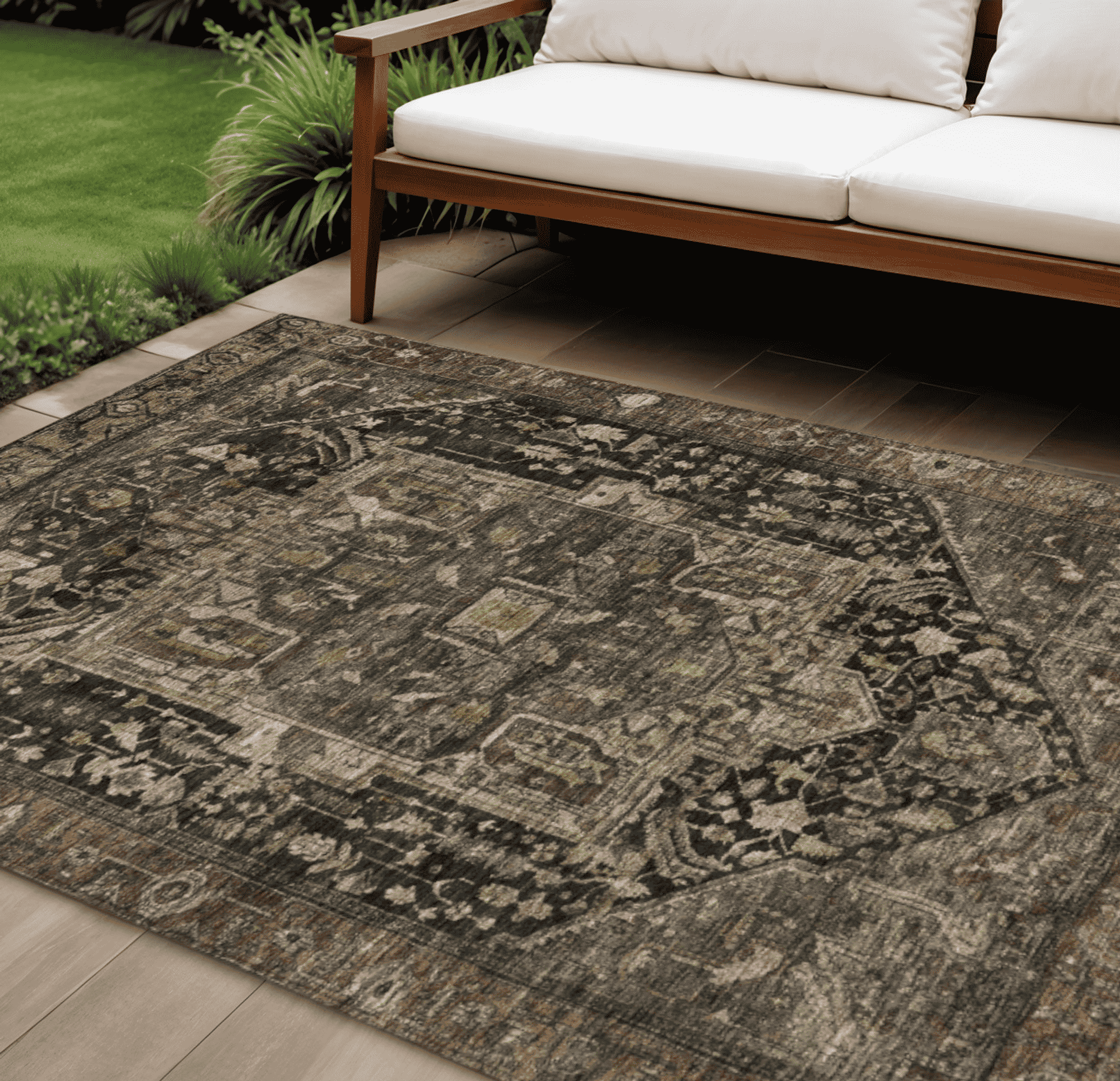 10' X 14' Brown Medallion Washable Indoor Outdoor Area Rug - Sports & Outdoor