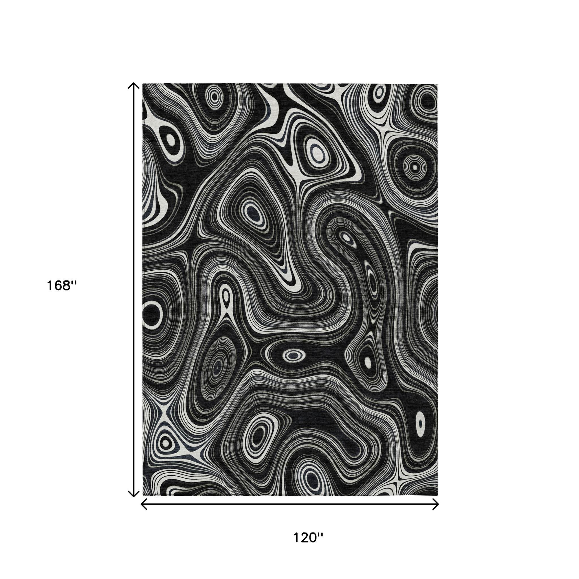 10' X 14' Black And Ivory Geometric Washable Indoor Outdoor Area Rug - Sports & Outdoor