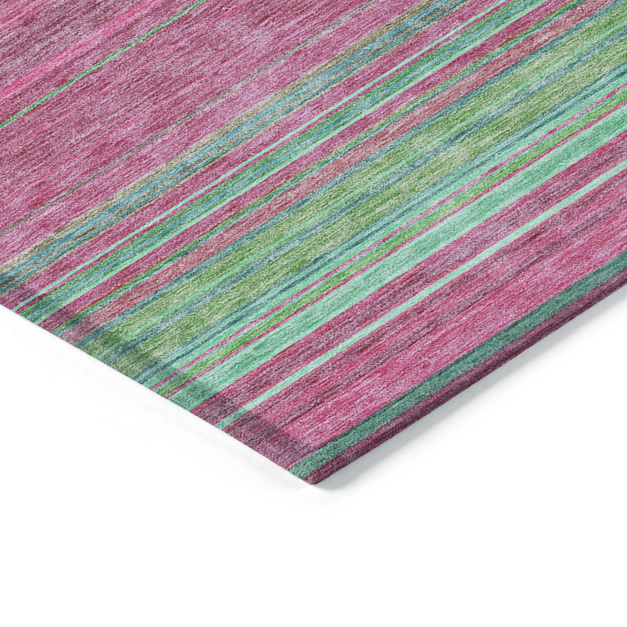 10' X 14' Blush Lime Green And Teal Blue Striped Washable Indoor Outdoor Area Rug - Sports & Outdoor