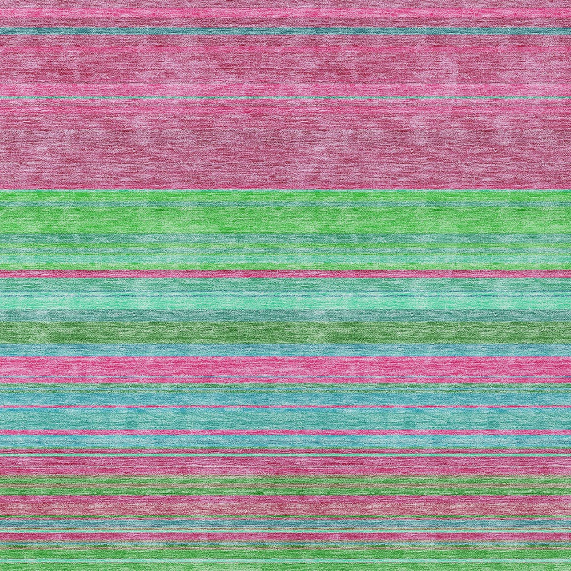 10' X 14' Blush Lime Green And Teal Blue Striped Washable Indoor Outdoor Area Rug - Sports & Outdoor
