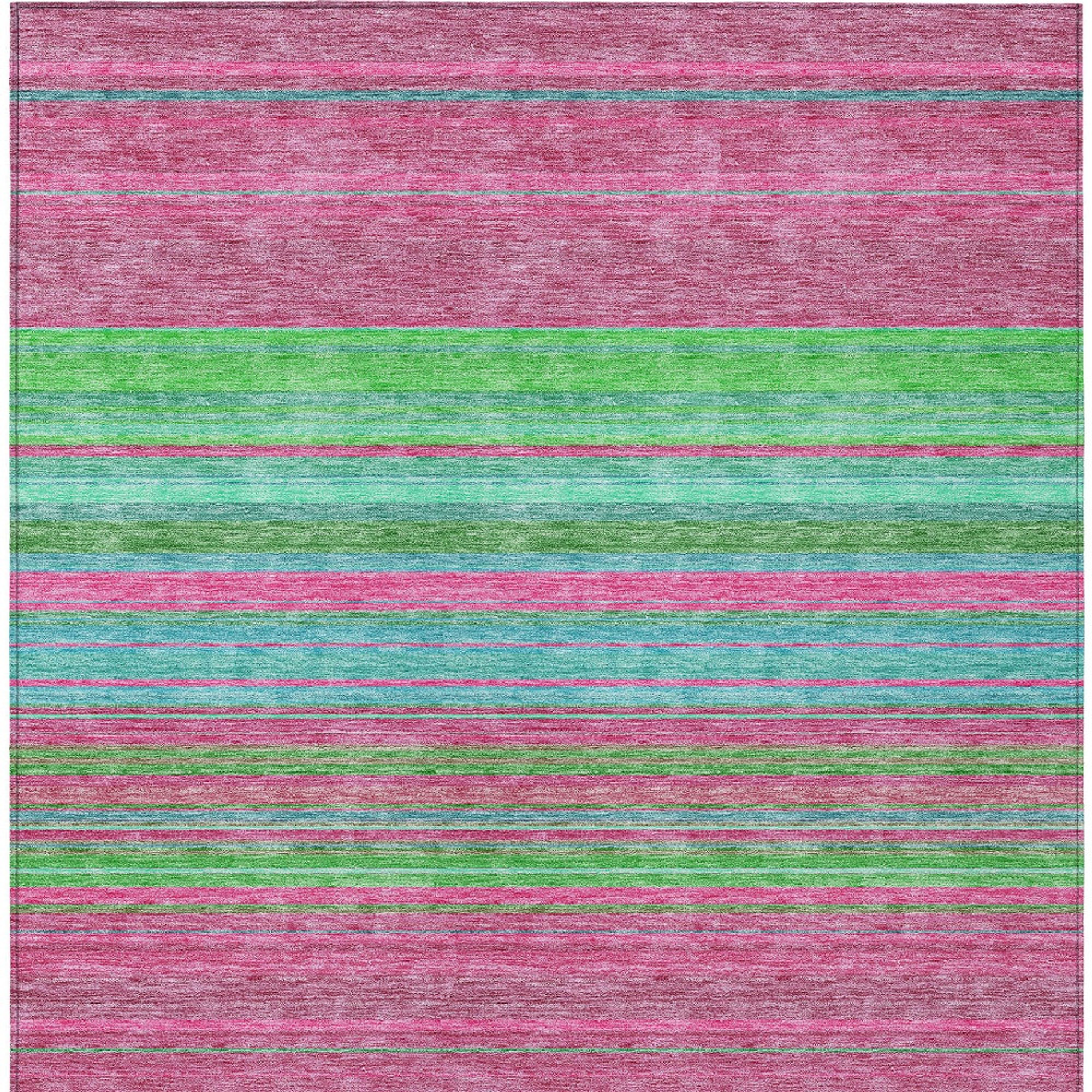 10' X 14' Blush Lime Green And Teal Blue Striped Washable Indoor Outdoor Area Rug - Sports & Outdoor