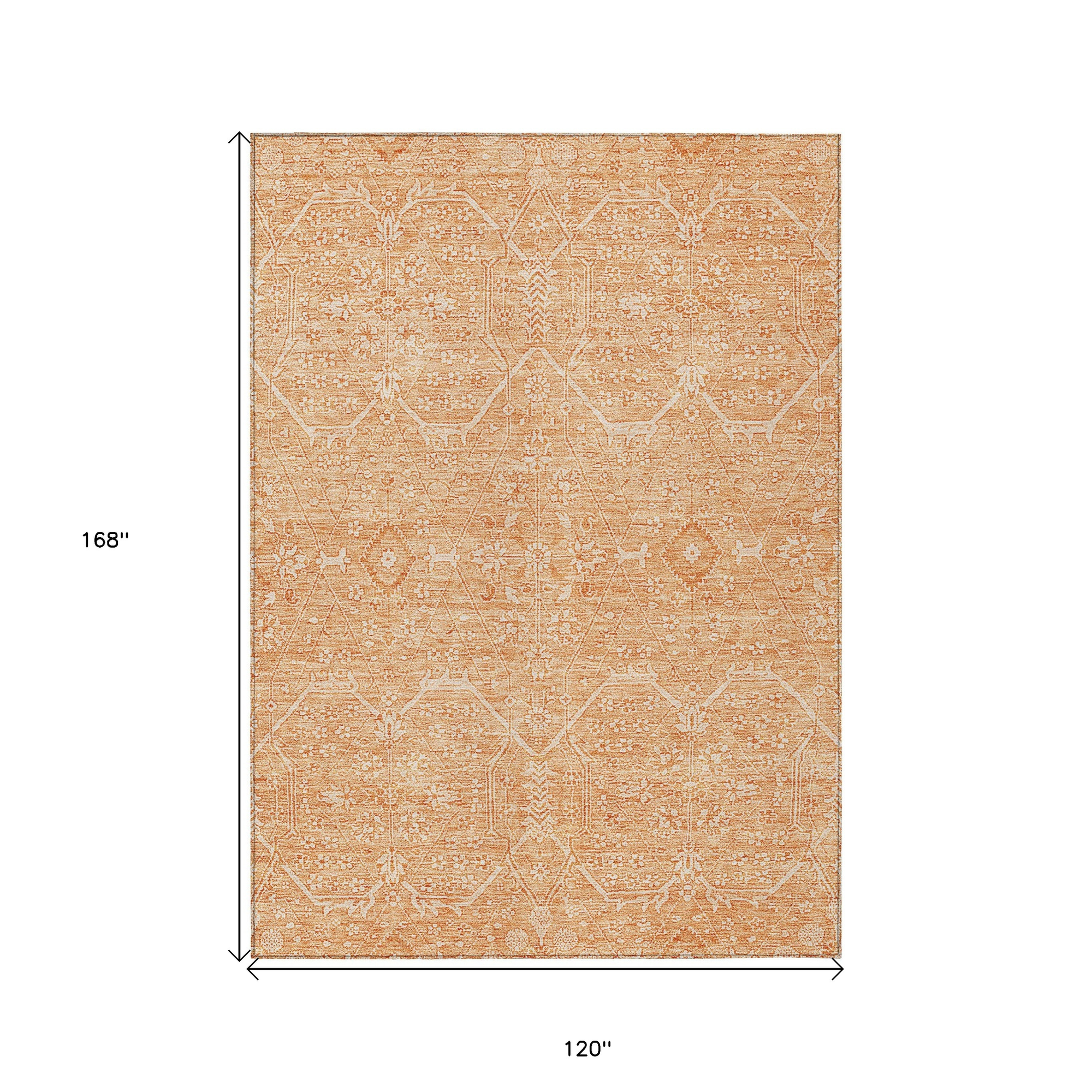 10' X 14' Salmon Floral Washable Indoor Outdoor Area Rug - Sports & Outdoor
