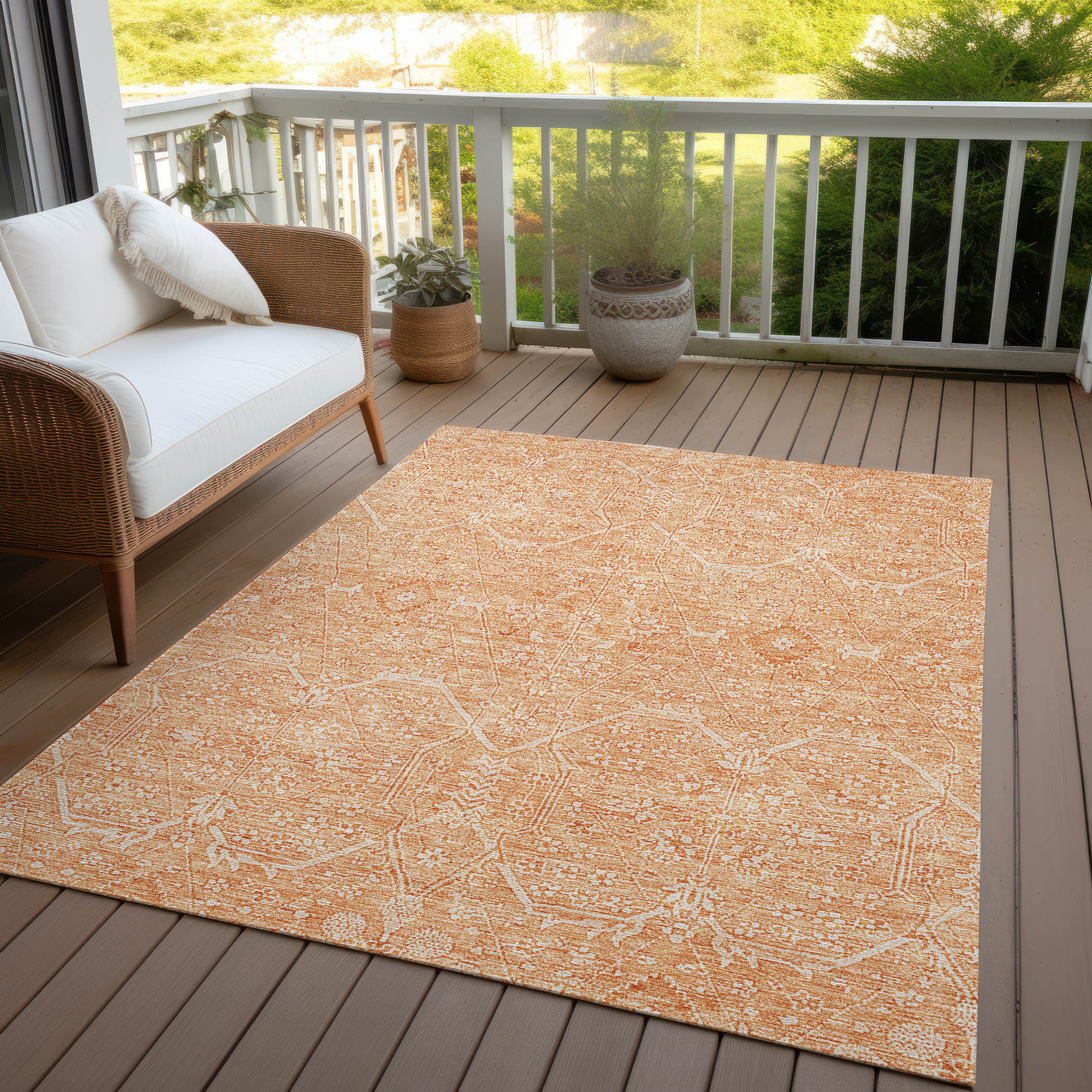 10' X 14' Salmon Floral Washable Indoor Outdoor Area Rug - Sports & Outdoor