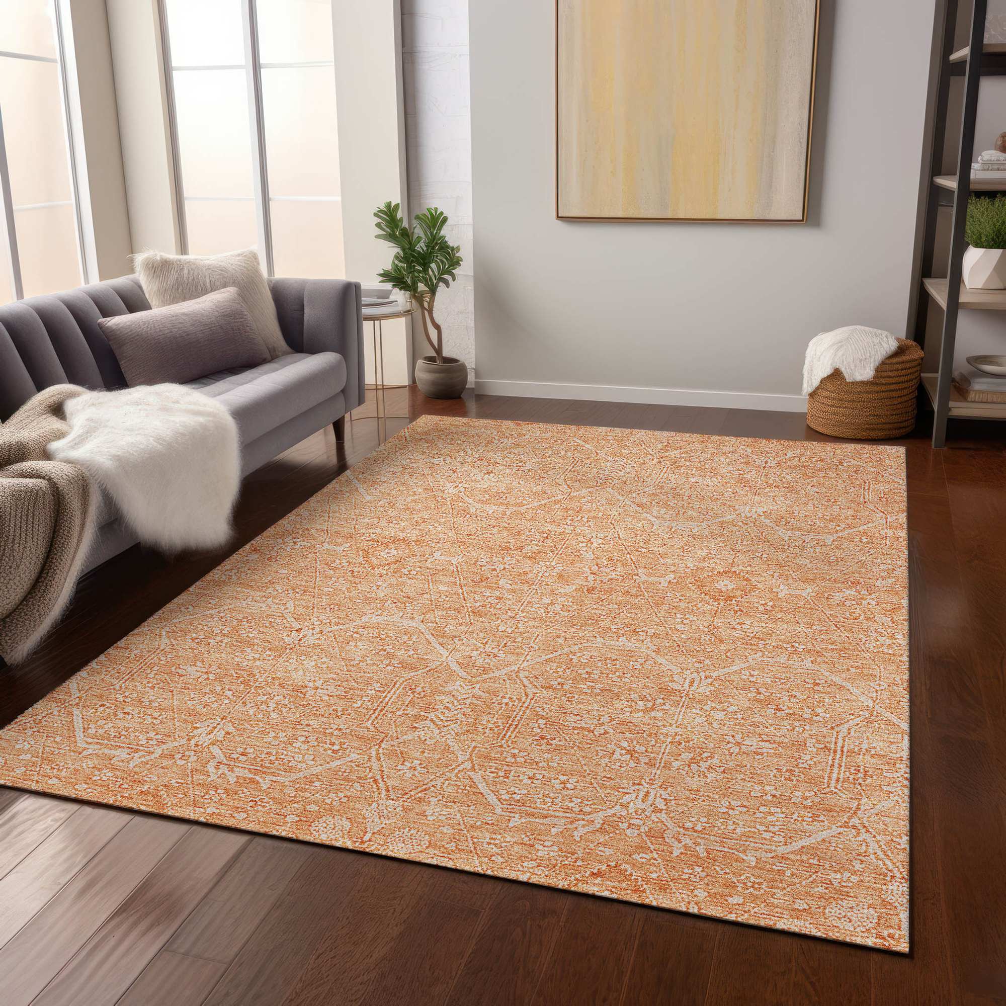 10' X 14' Salmon Floral Washable Indoor Outdoor Area Rug - Sports & Outdoor