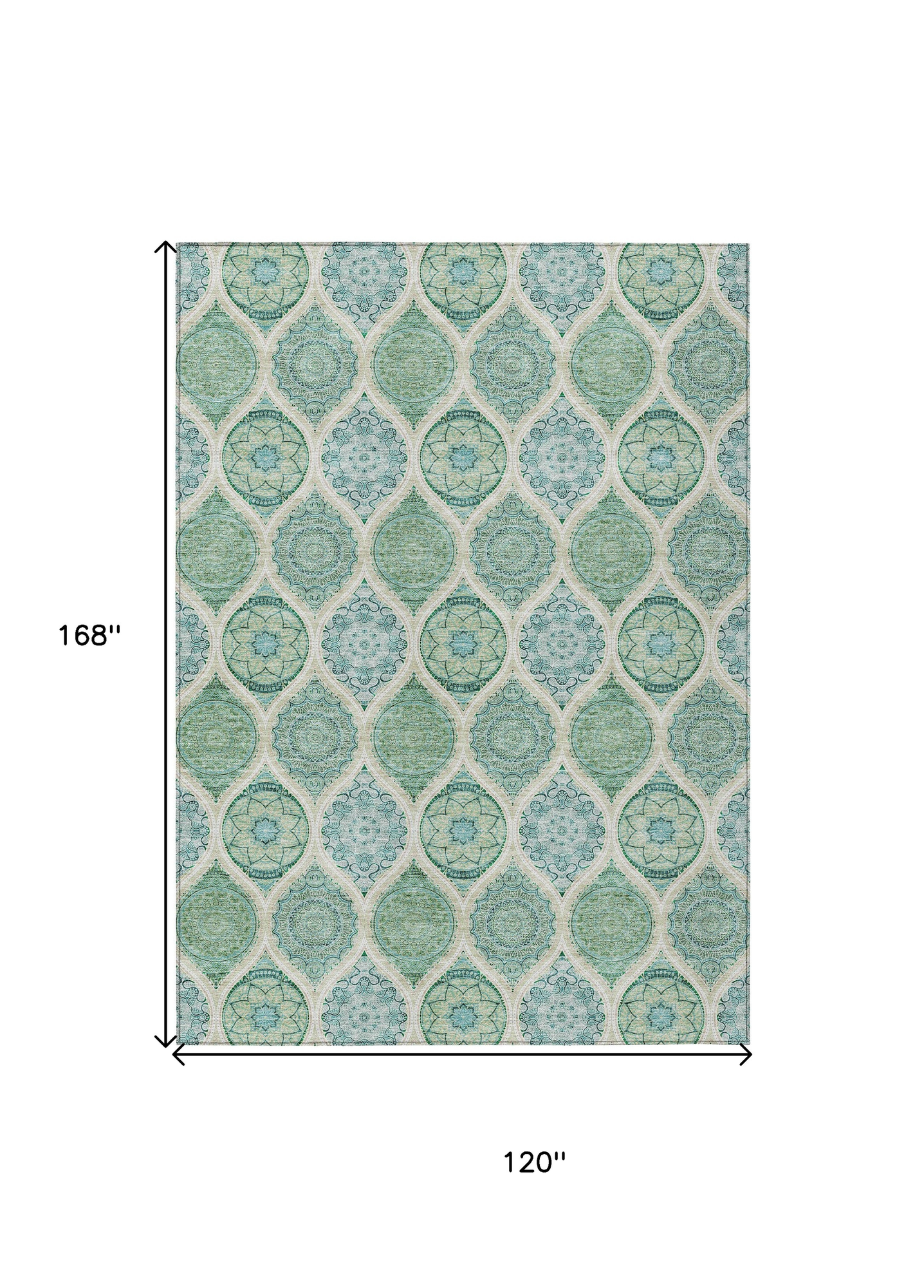 10' X 14' Sage Ivory And Teal Blue Floral Medallion Washable Indoor Outdoor Area Rug - Sports & Outdoor