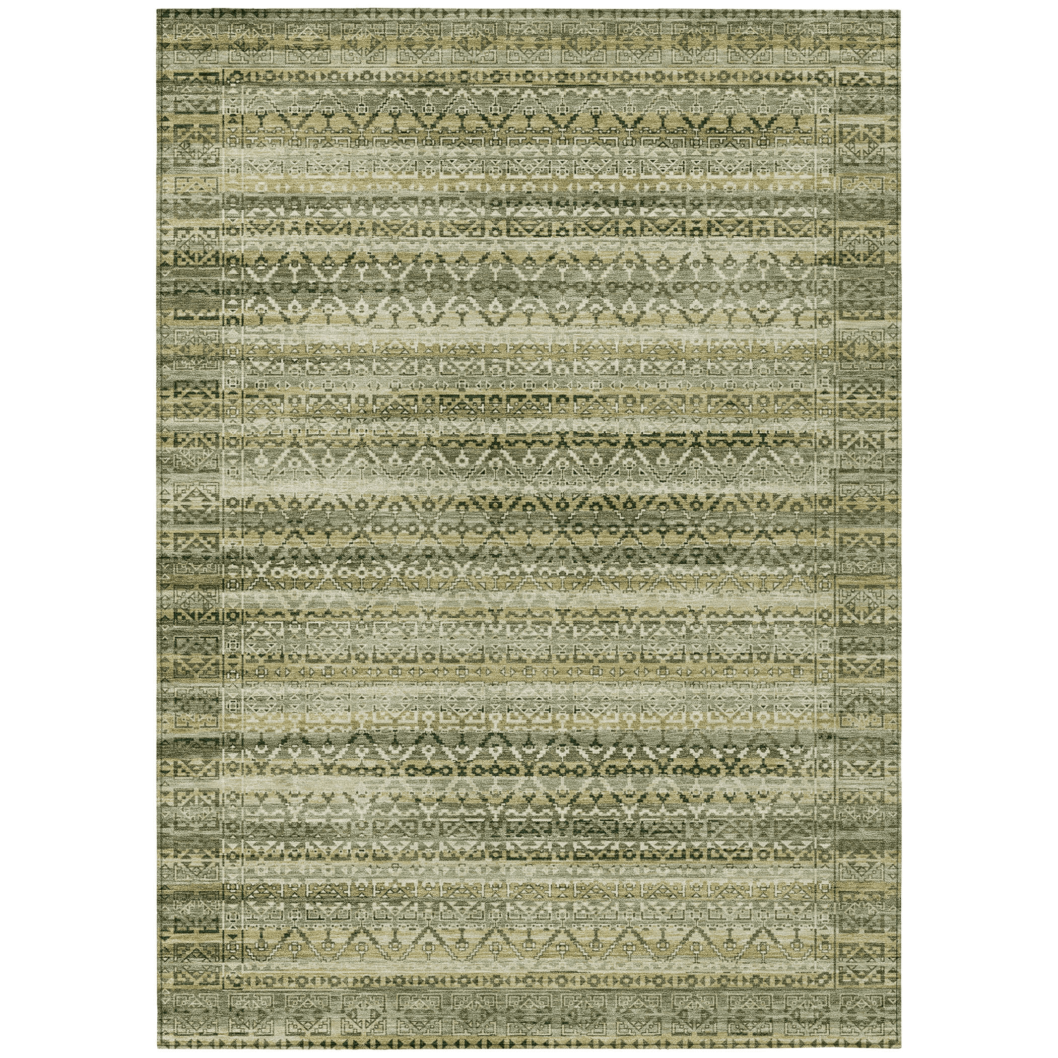 10' X 14' Green And Beige Striped Washable Indoor Outdoor Area Rug - Sports & Outdoor