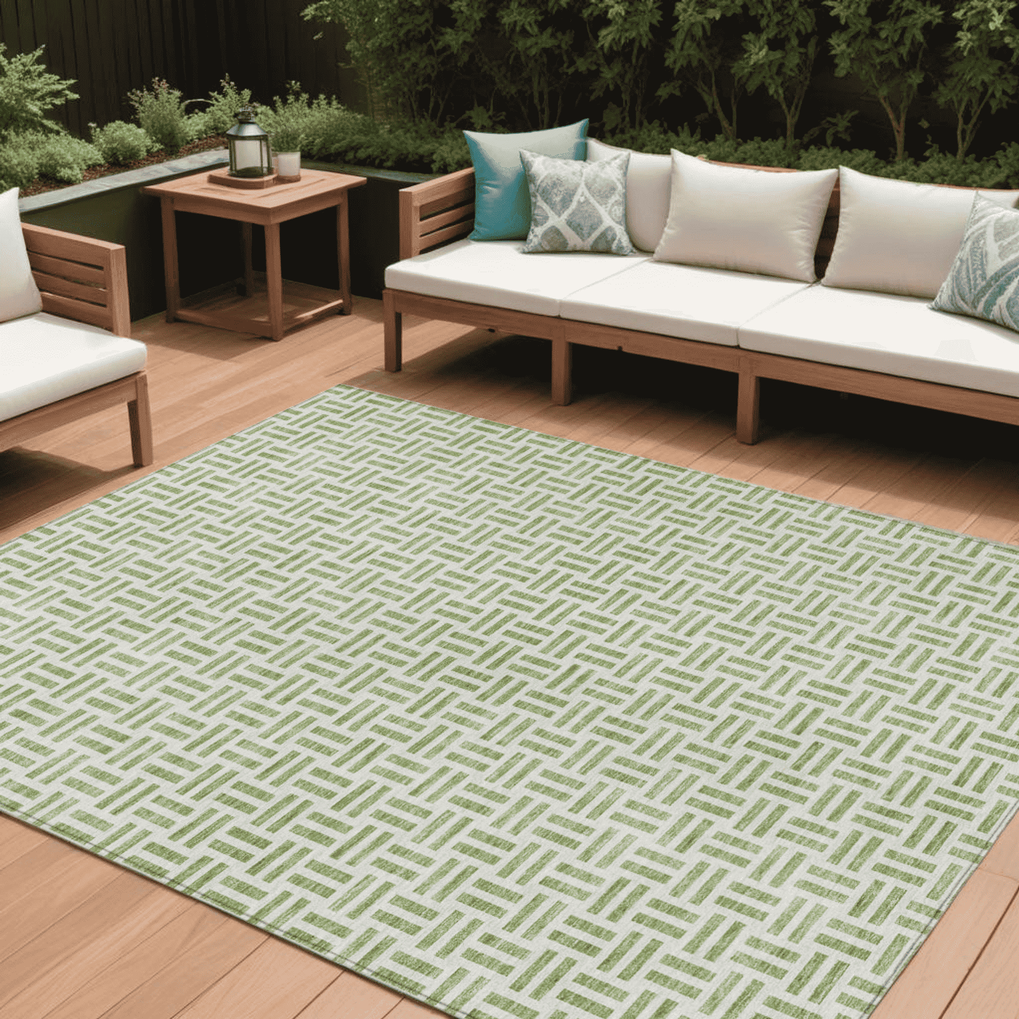 10' X 14' Sage And Ivory Geometric Washable Indoor Outdoor Area Rug - Sports & Outdoor
