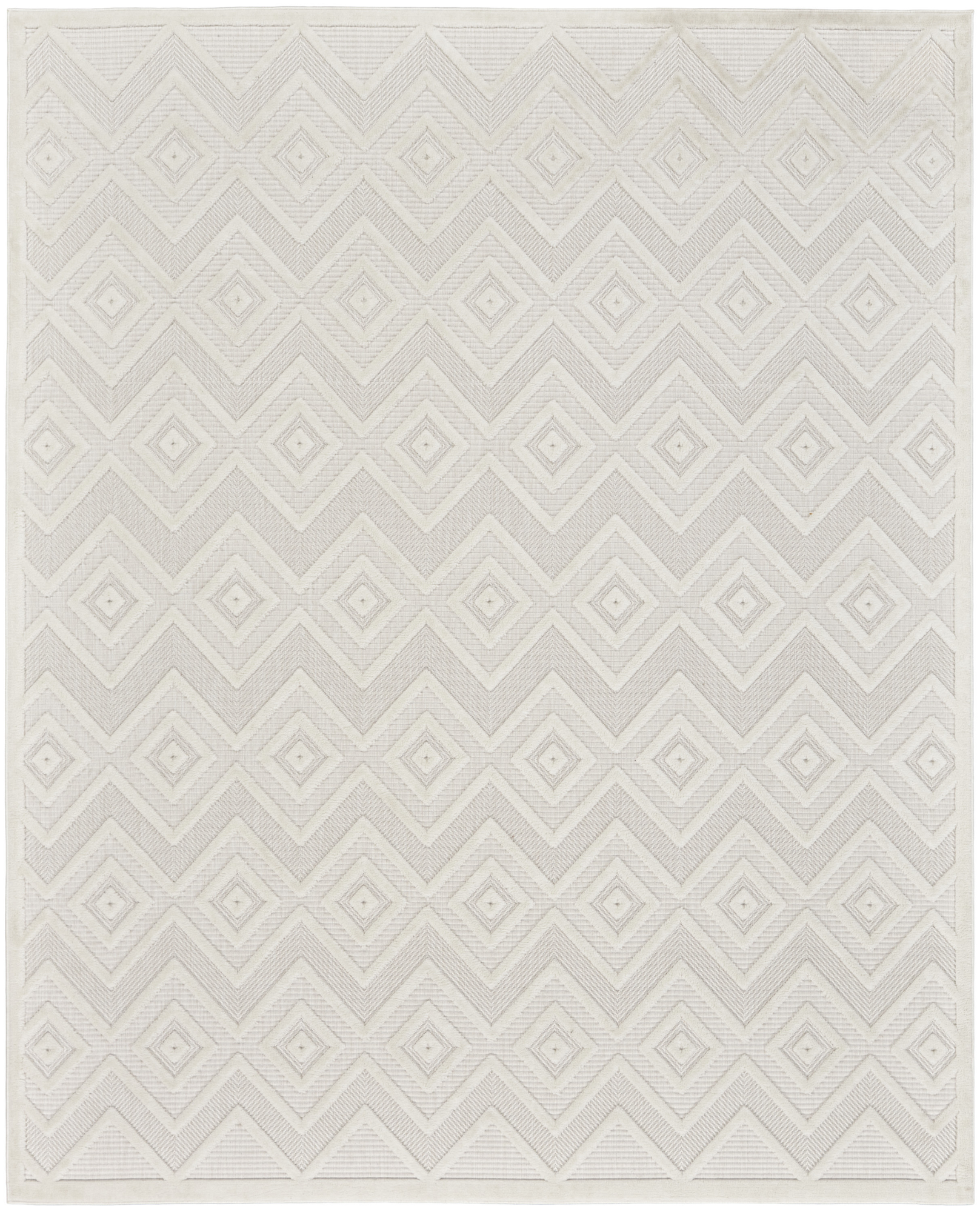 10' X 14' Ivory And White Geometric Indoor Outdoor Area Rug - Sports & Outdoor