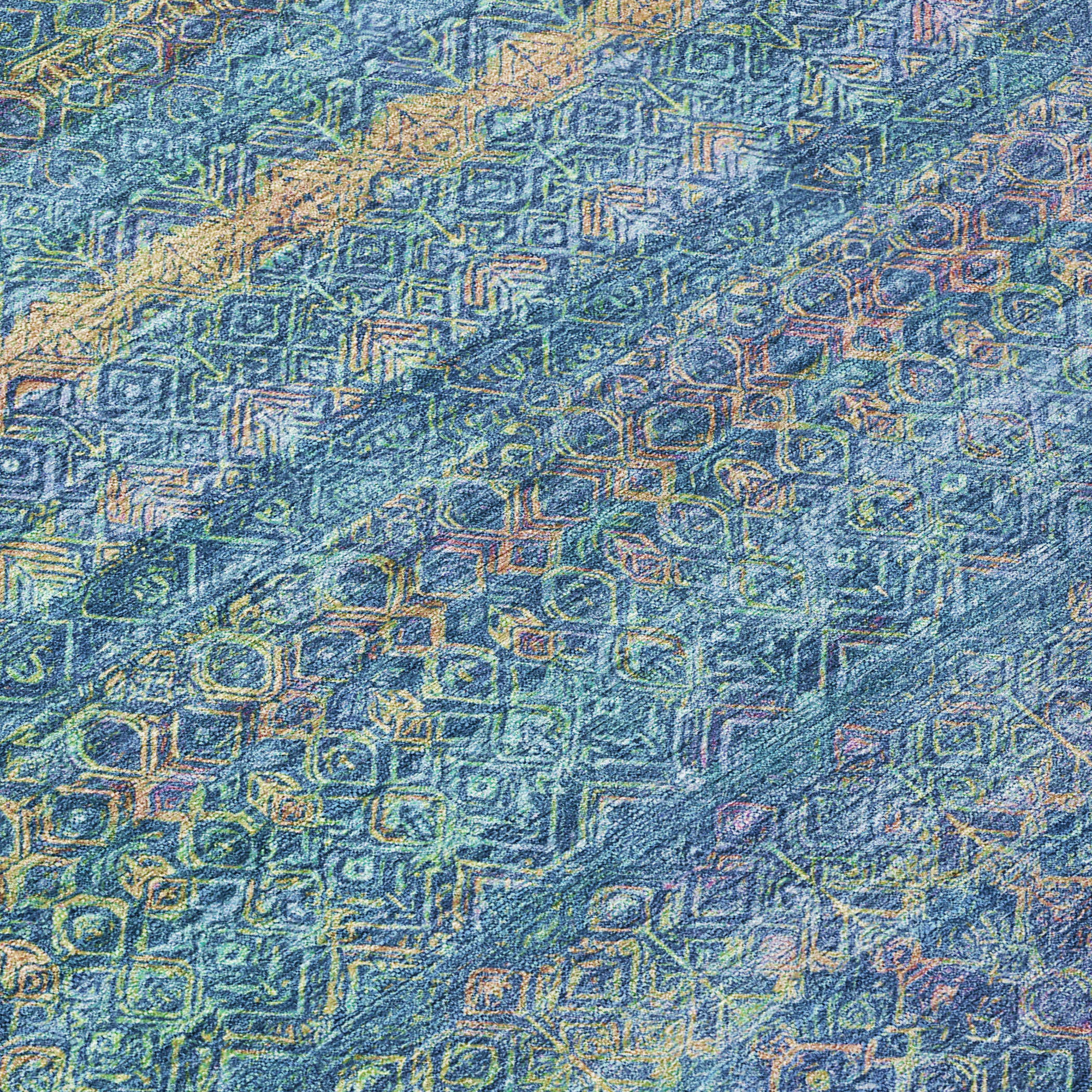 10' X 14' Teal Blue And Copper Striped Washable Indoor Outdoor Area Rug - Sports & Outdoor