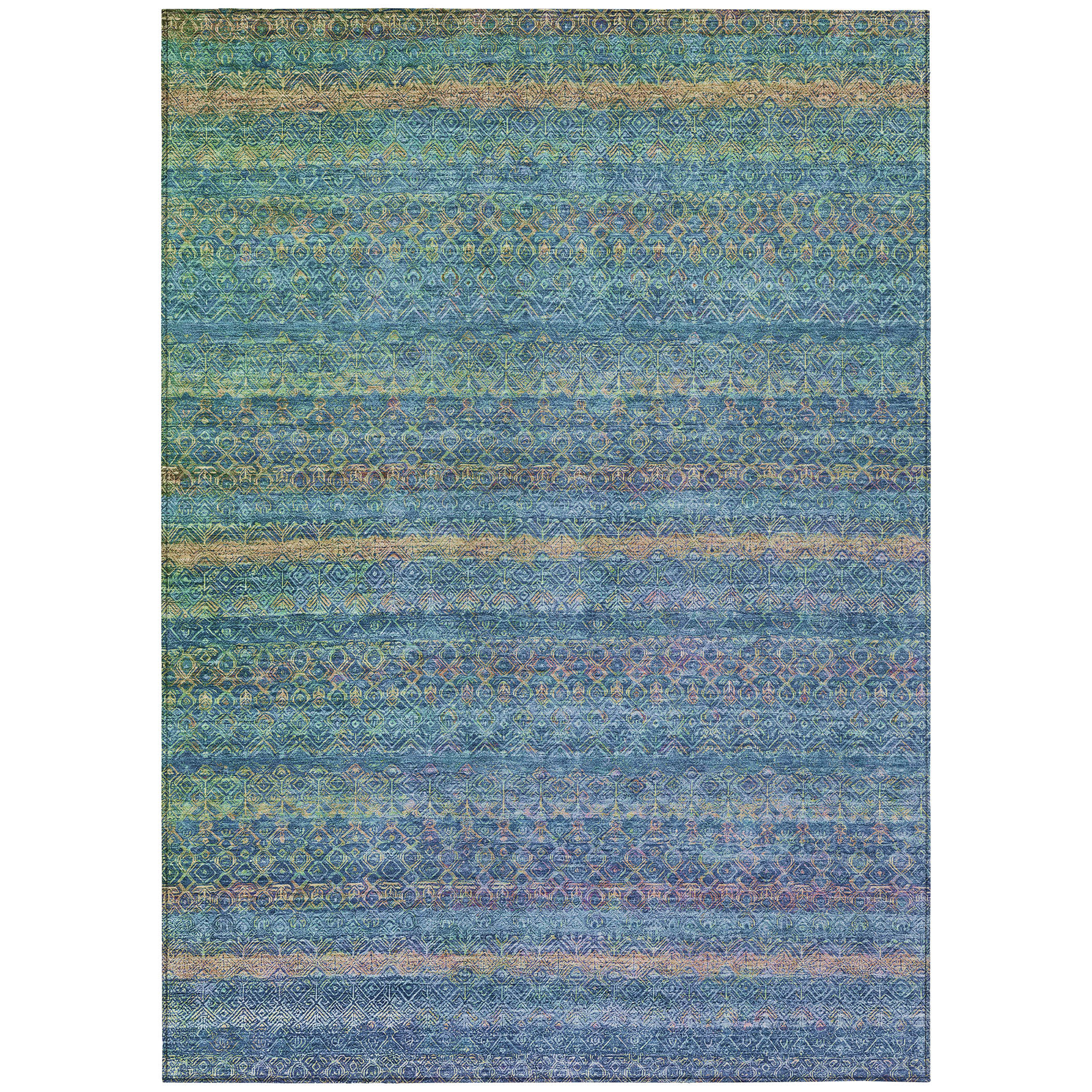 10' X 14' Teal Blue And Copper Striped Washable Indoor Outdoor Area Rug - Sports & Outdoor