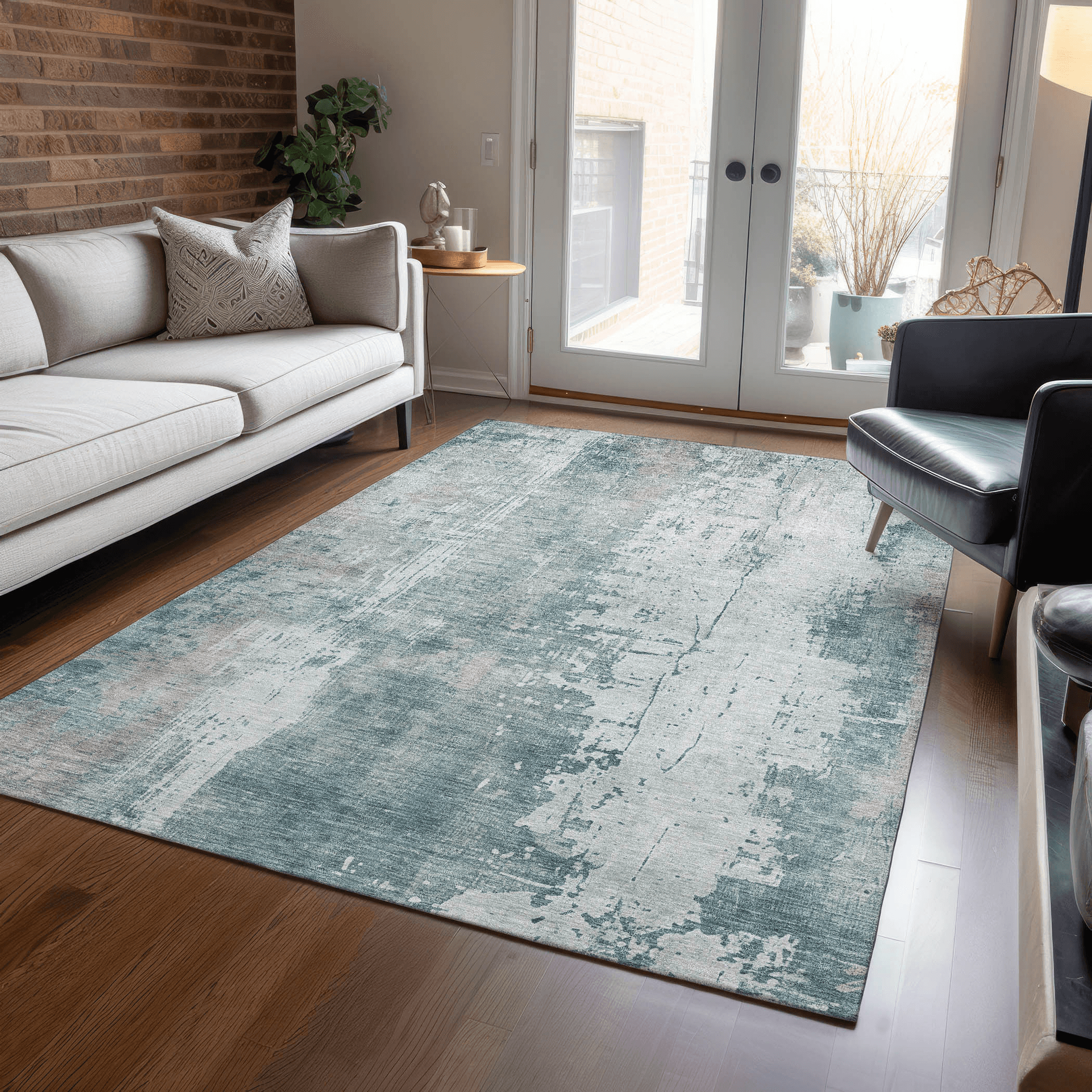 10' X 14' Turquoise And Ivory Abstract Washable Indoor Outdoor Area Rug - Sports & Outdoor
