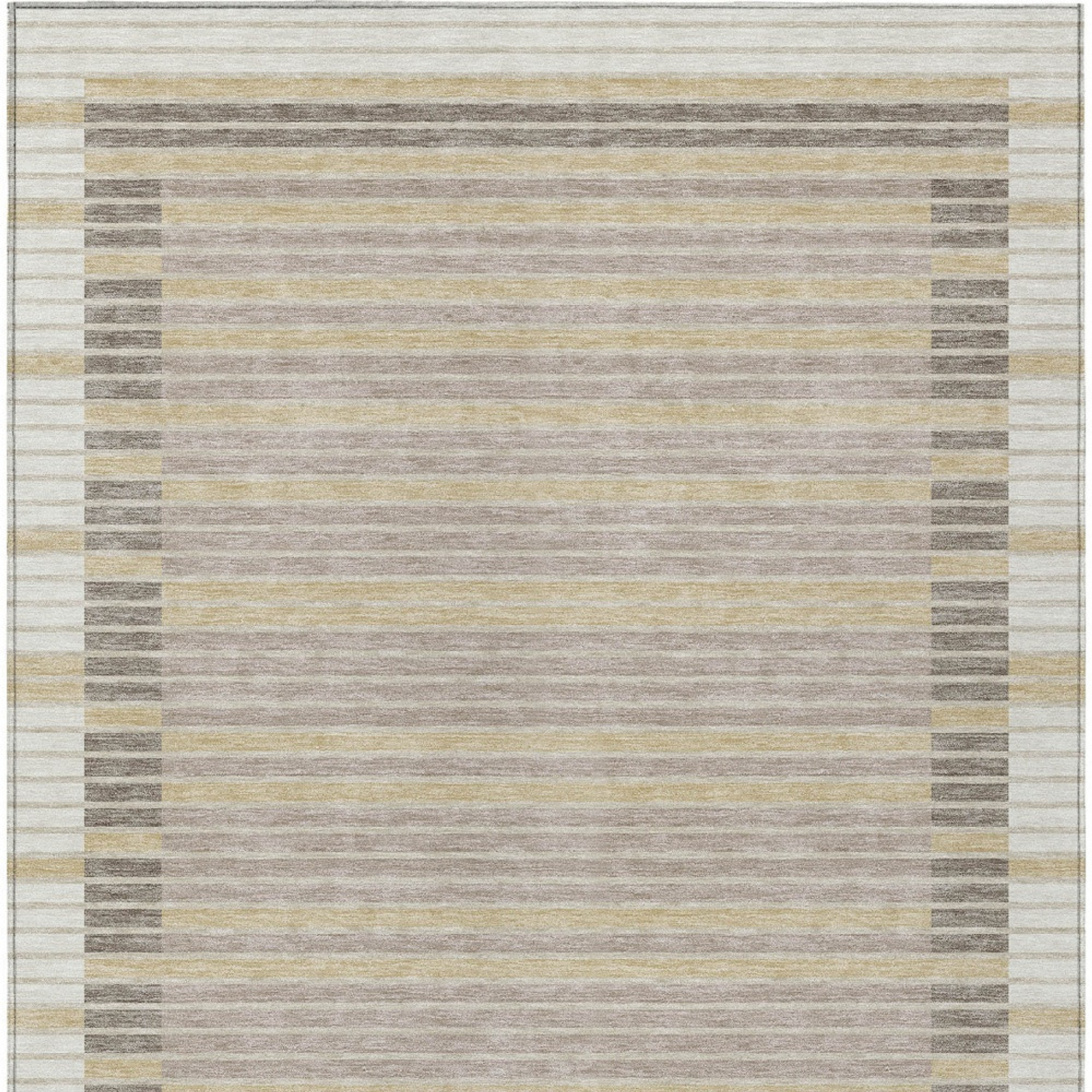 10' X 14' Ivory And Beige Striped Washable Indoor Outdoor Area Rug - Sports & Outdoor