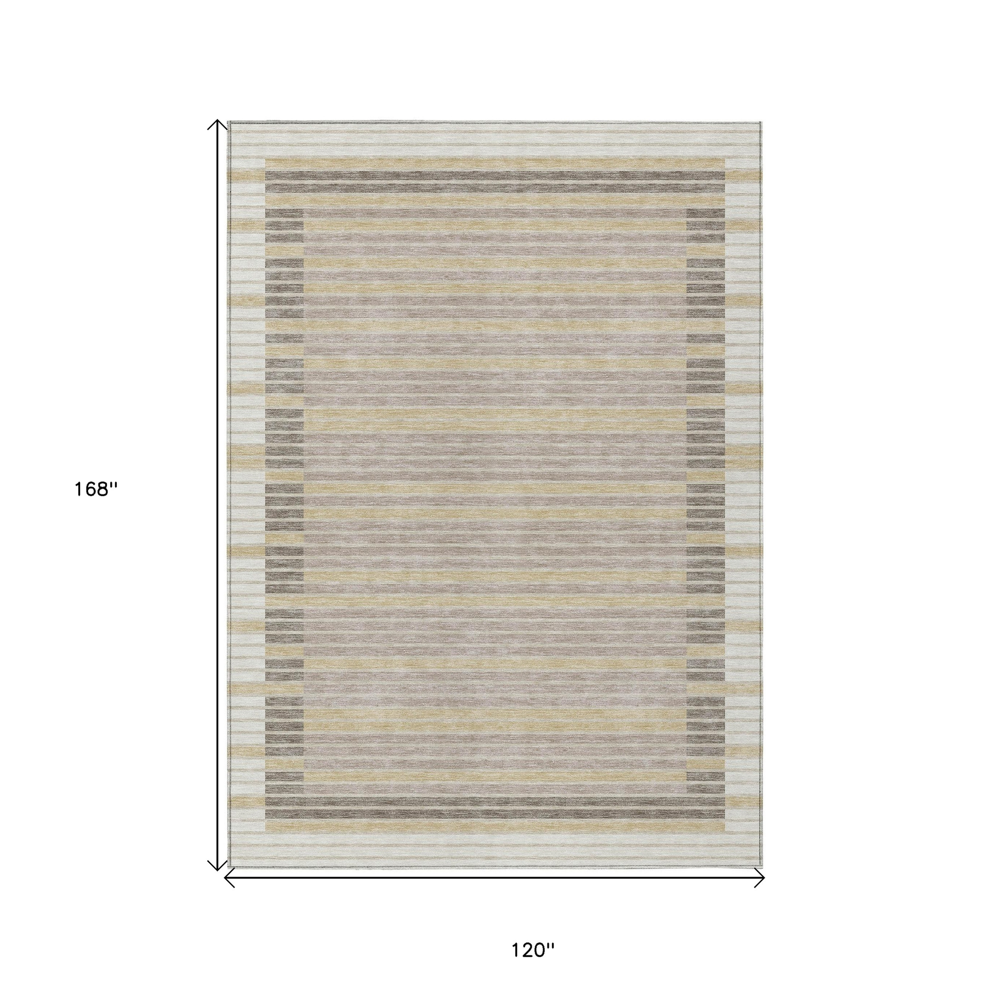10' X 14' Ivory And Beige Striped Washable Indoor Outdoor Area Rug - Sports & Outdoor
