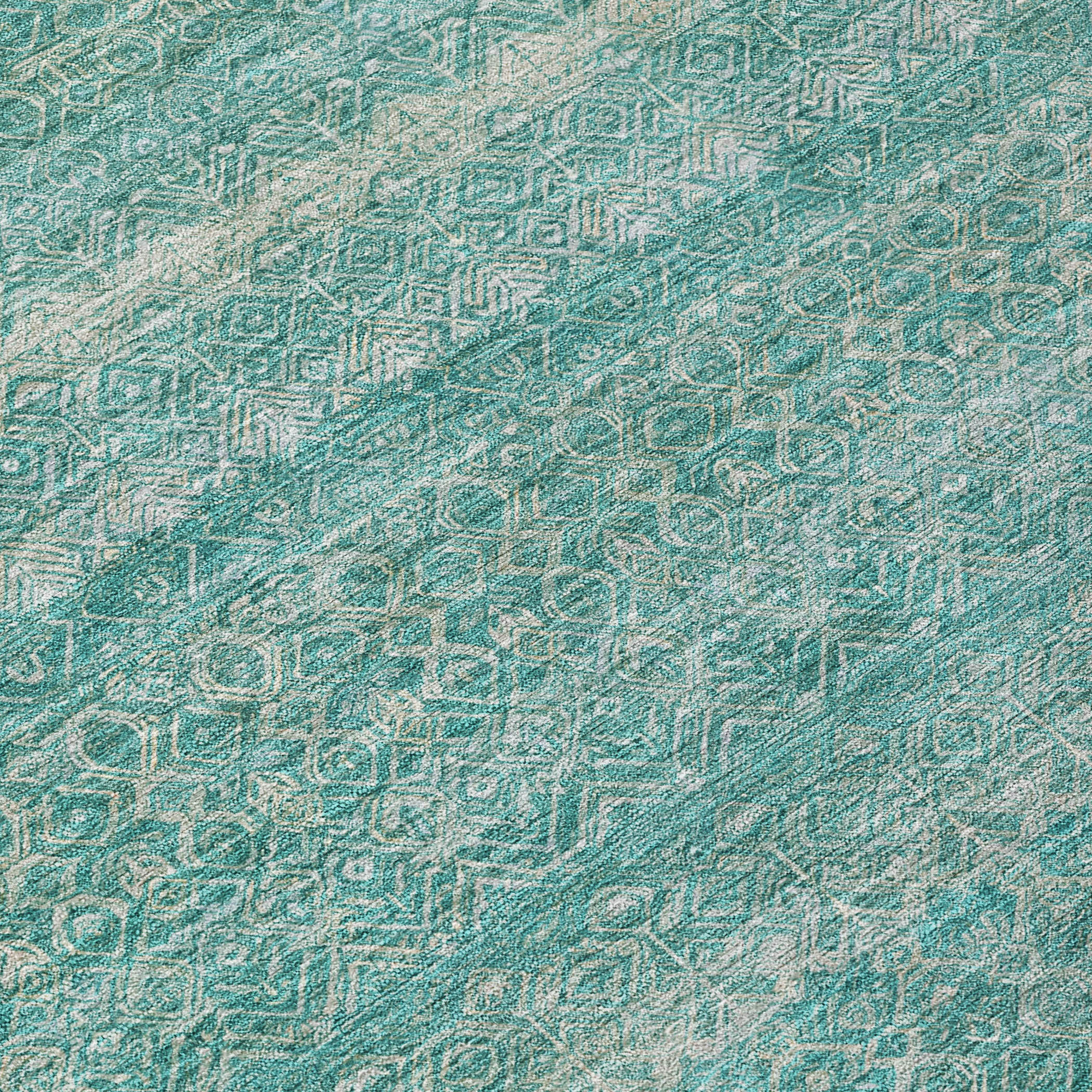 10' X 14' Teal Blue And Beige Striped Washable Indoor Outdoor Area Rug - Sports & Outdoor