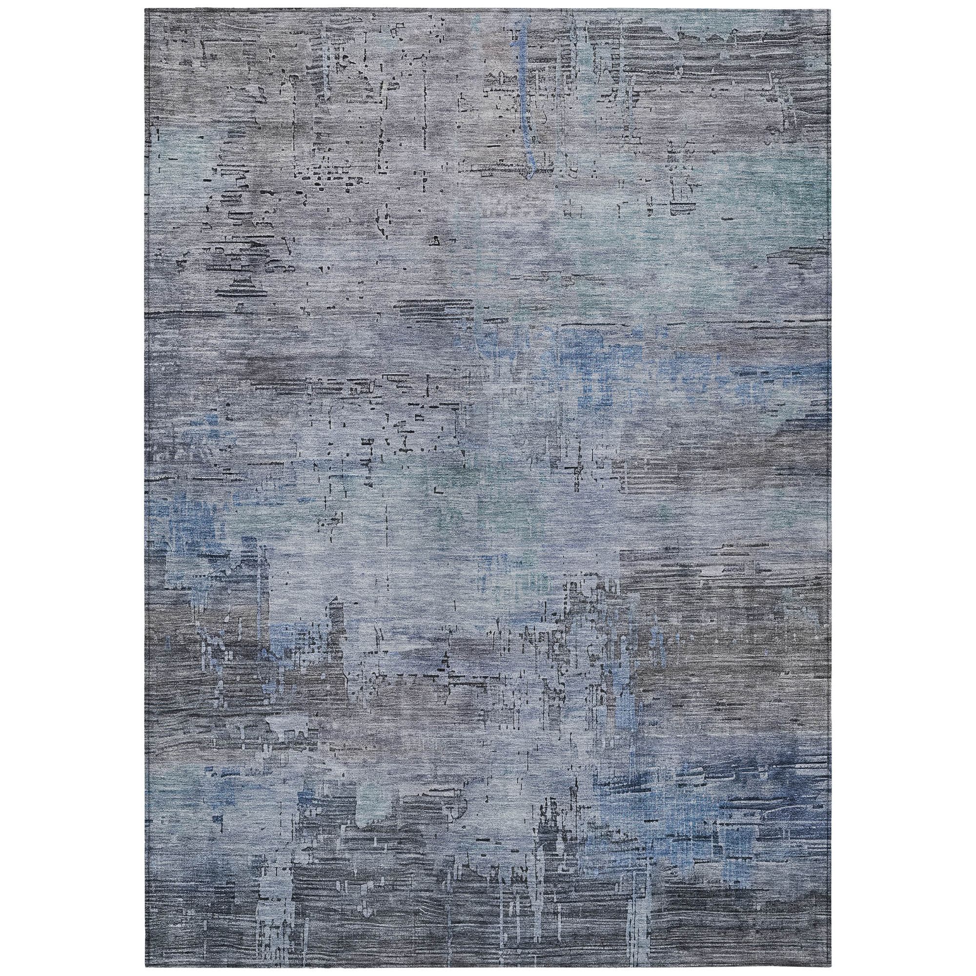 10' X 14' Gray And Blue Abstract Washable Indoor Outdoor Area Rug - Sports & Outdoor