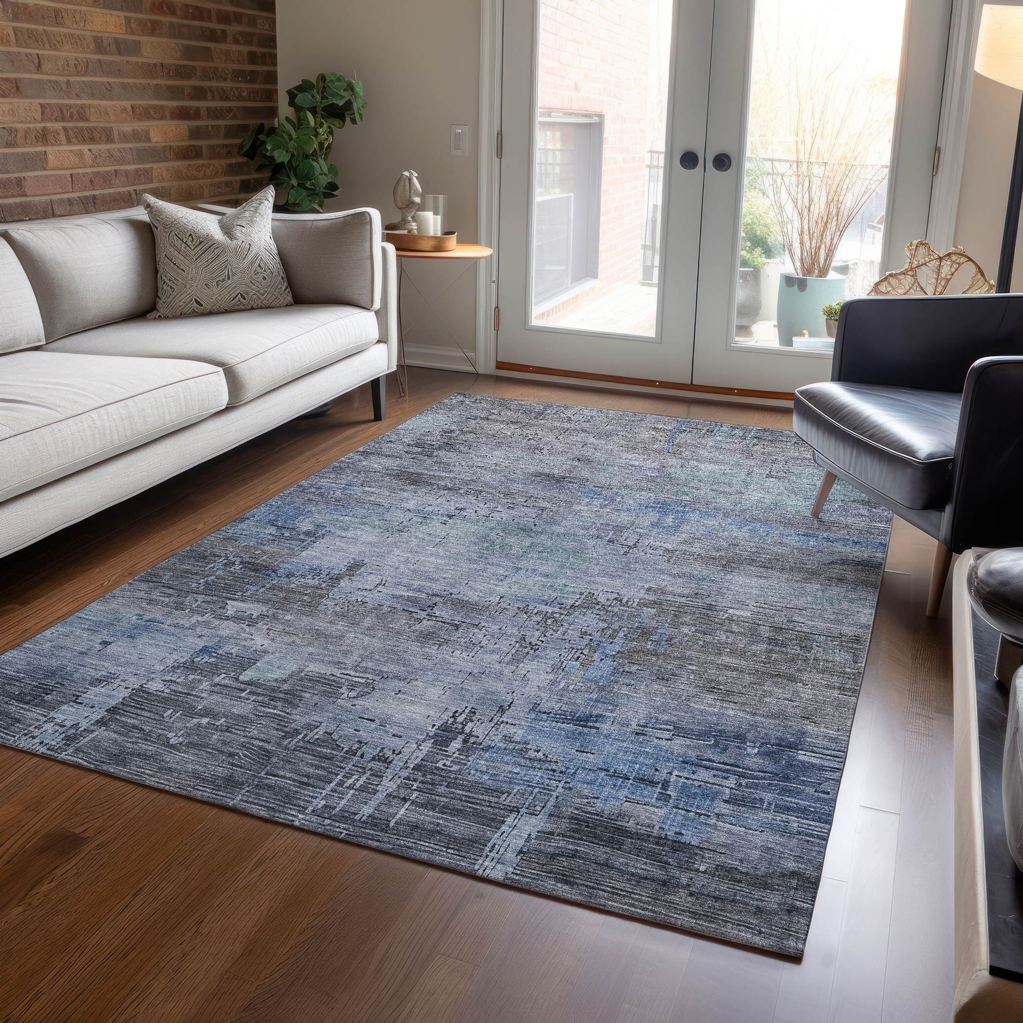 10' X 14' Gray And Blue Abstract Washable Indoor Outdoor Area Rug - Sports & Outdoor