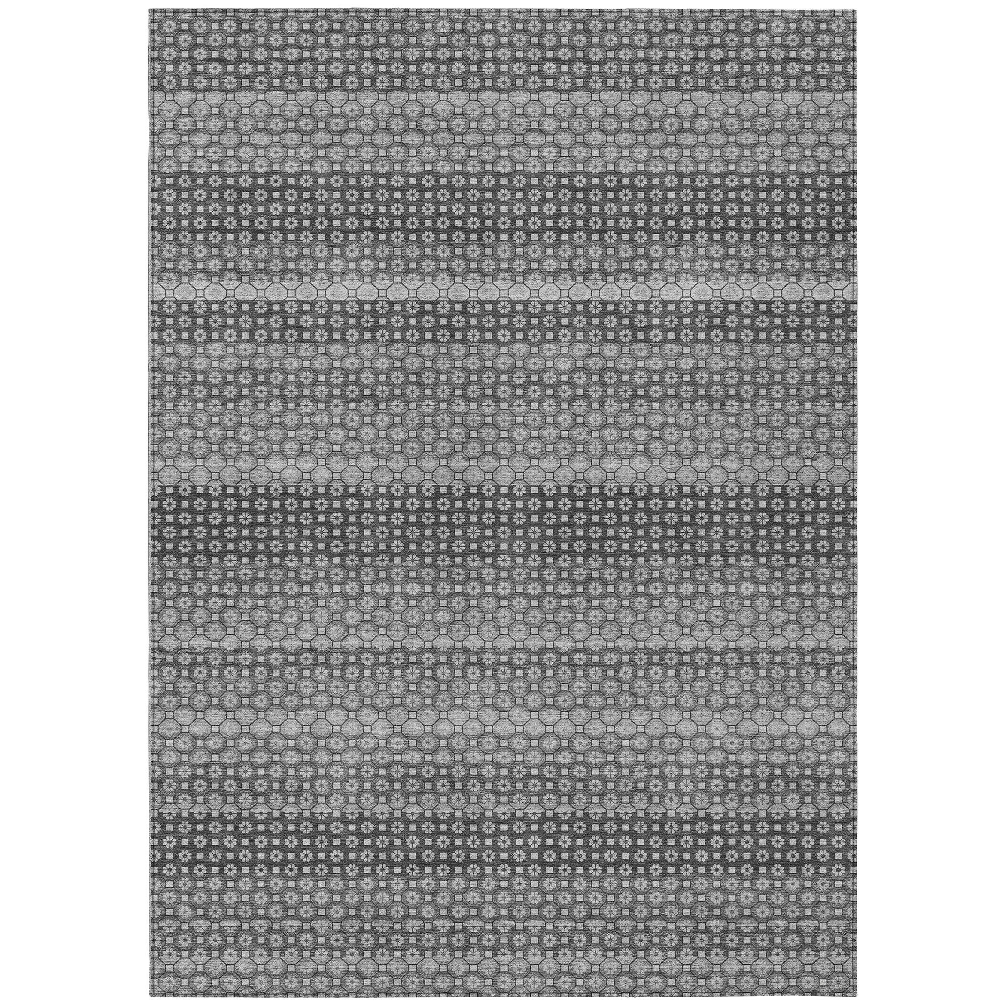10' X 14' Gray And Silver Striped Washable Indoor Outdoor Area Rug - Sports & Outdoor
